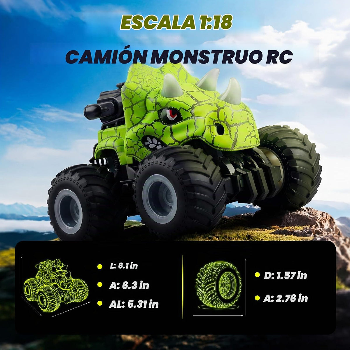 BEZGAR Monster Truck Toys, coches RC con spray de niebla y luz, dos...