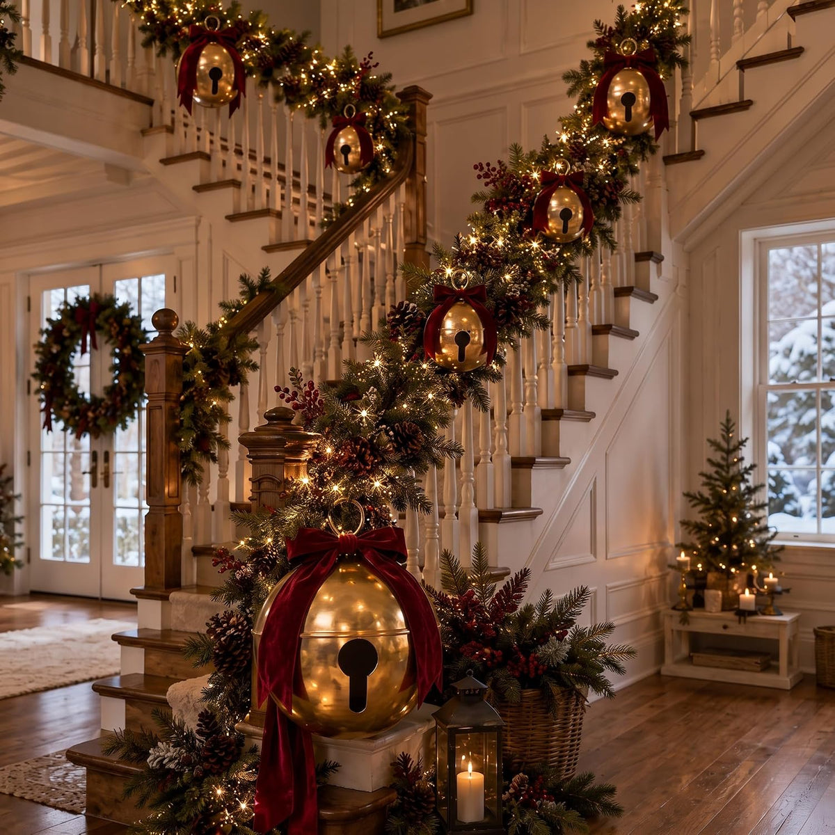 7 bolas inflables de Navidad con lazos de terciopelo, cascabeles gi...