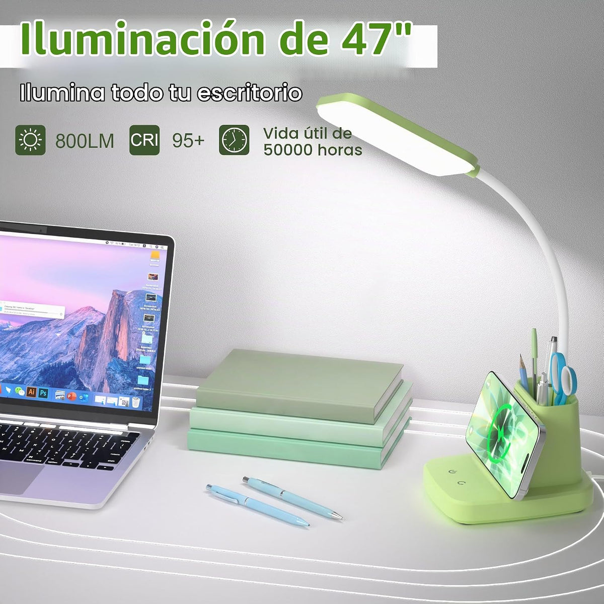 Sailstar Lámpara de escritorio LED con carga inalámbrica de 10 W y...