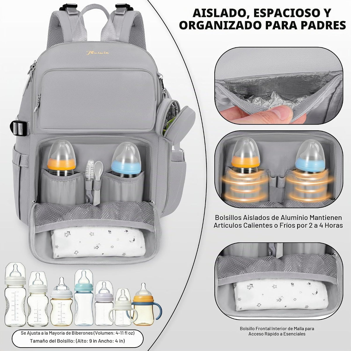 IBVIVIC Mochila para pañales con cambiador portátil, gris suave | B...