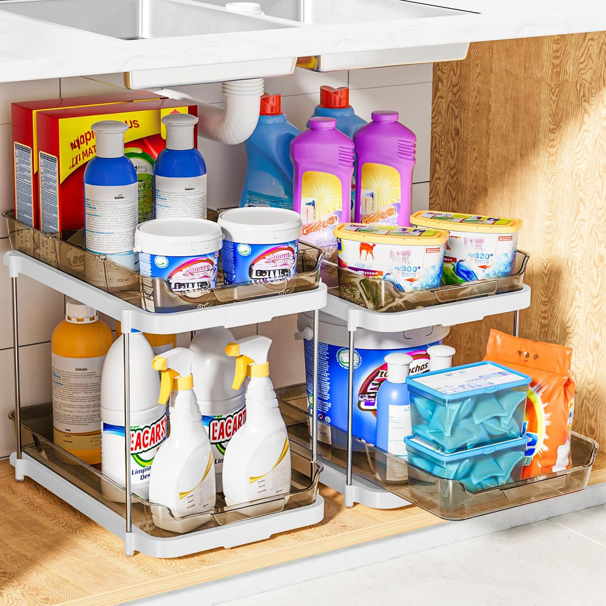 Delamu Organizadores y almacenamiento multiusos de 2 niveles para d...