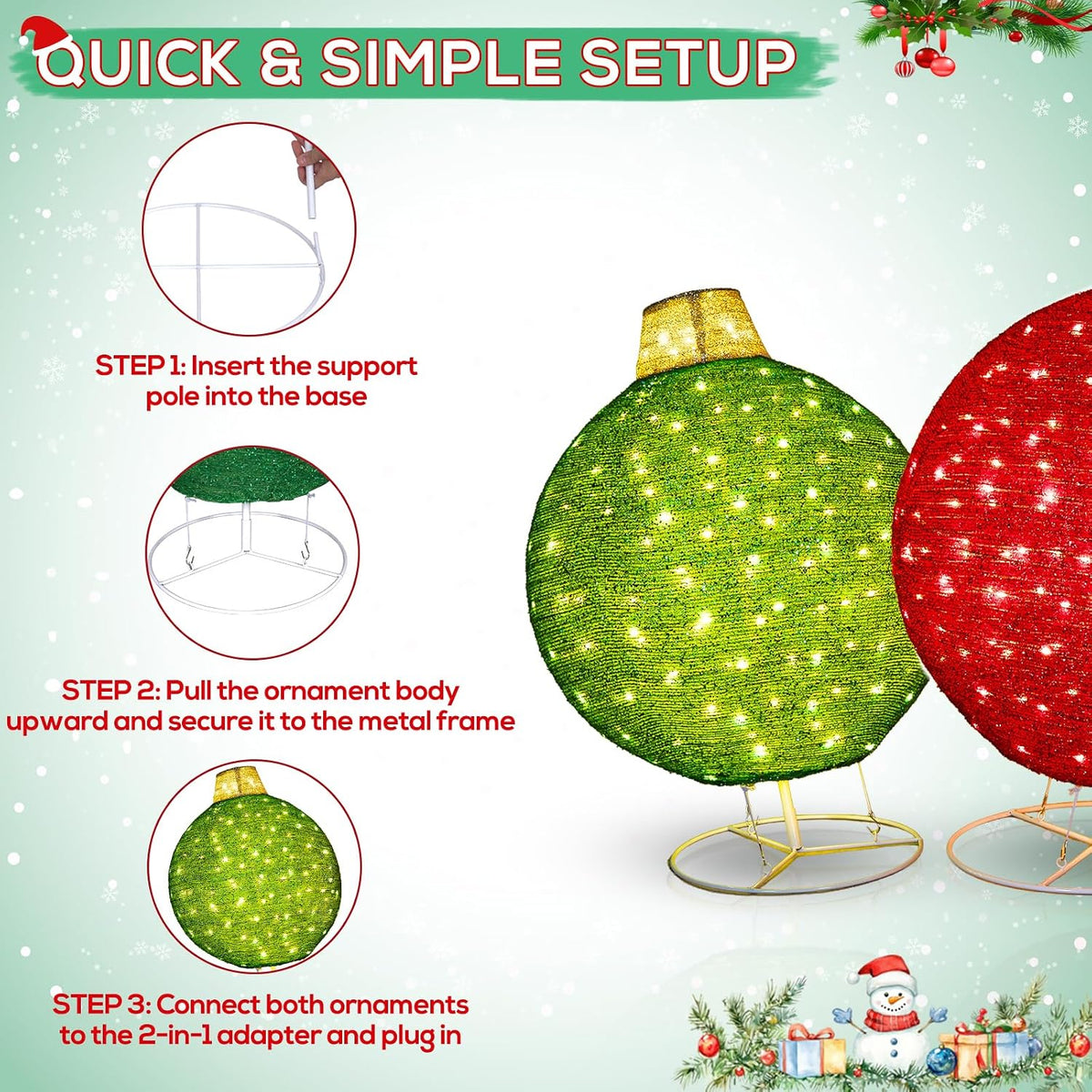 Arborvigro Paquete de 2 adornos de Navidad plegables de 30 y 24 pul...