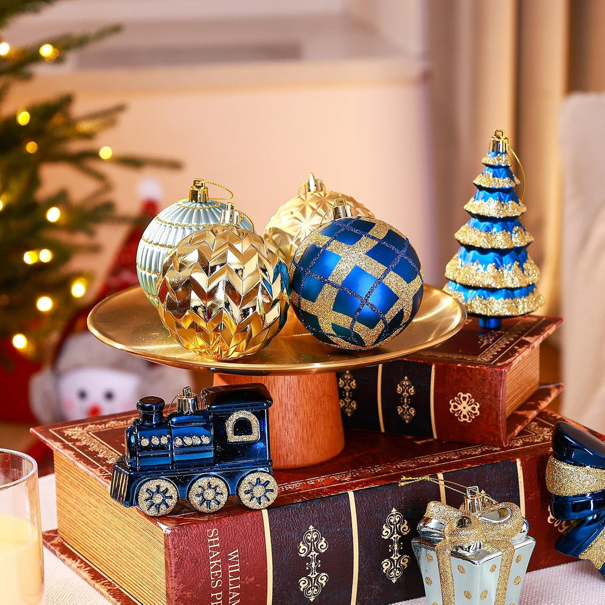 Alupssuc Juego de 82 adornos clásicos de bolas de Navidad, azul y d...