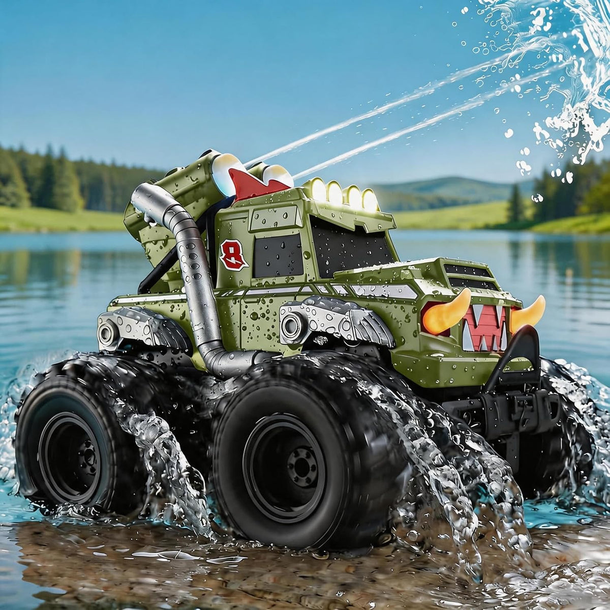 Calefwe Coche anfibio de control remoto 3 en 1, barco RC, pistola d...