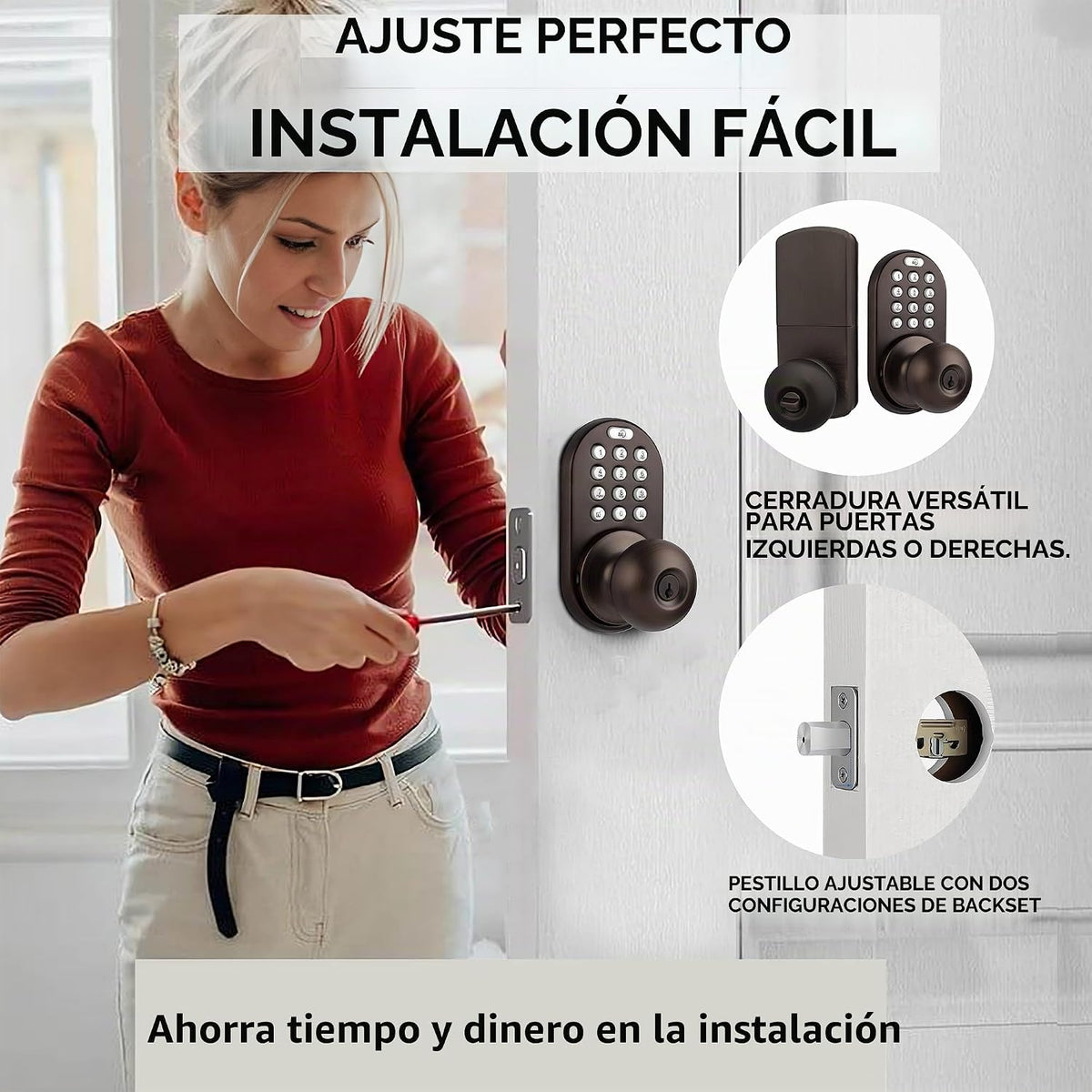 MiLocks TKK-02OB - Pomo de puerta digital con teclado, cerradura de...