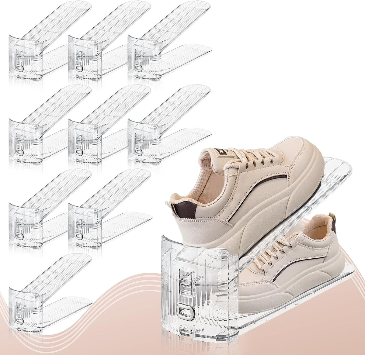 FENRUNXU Paquete de 10 apiladores de zapatos transparentes, organiz...