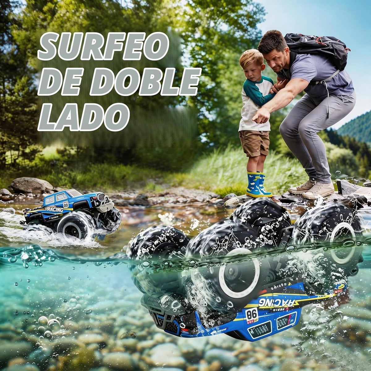 Calefwe Anfibio RC Monster Truck con bloques, control de gestos | M...