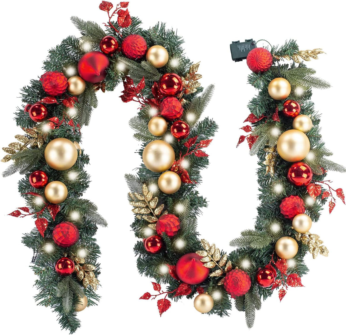WANNA-CUL Guirnalda de Navidad preiluminada de 9 pies con luces | G...