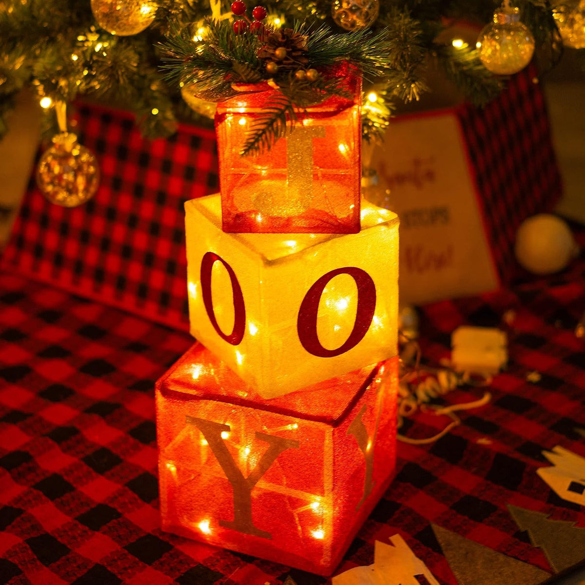 Hourleey Juego de 3 cajas de regalo iluminadas de Navidad, 60 luces...