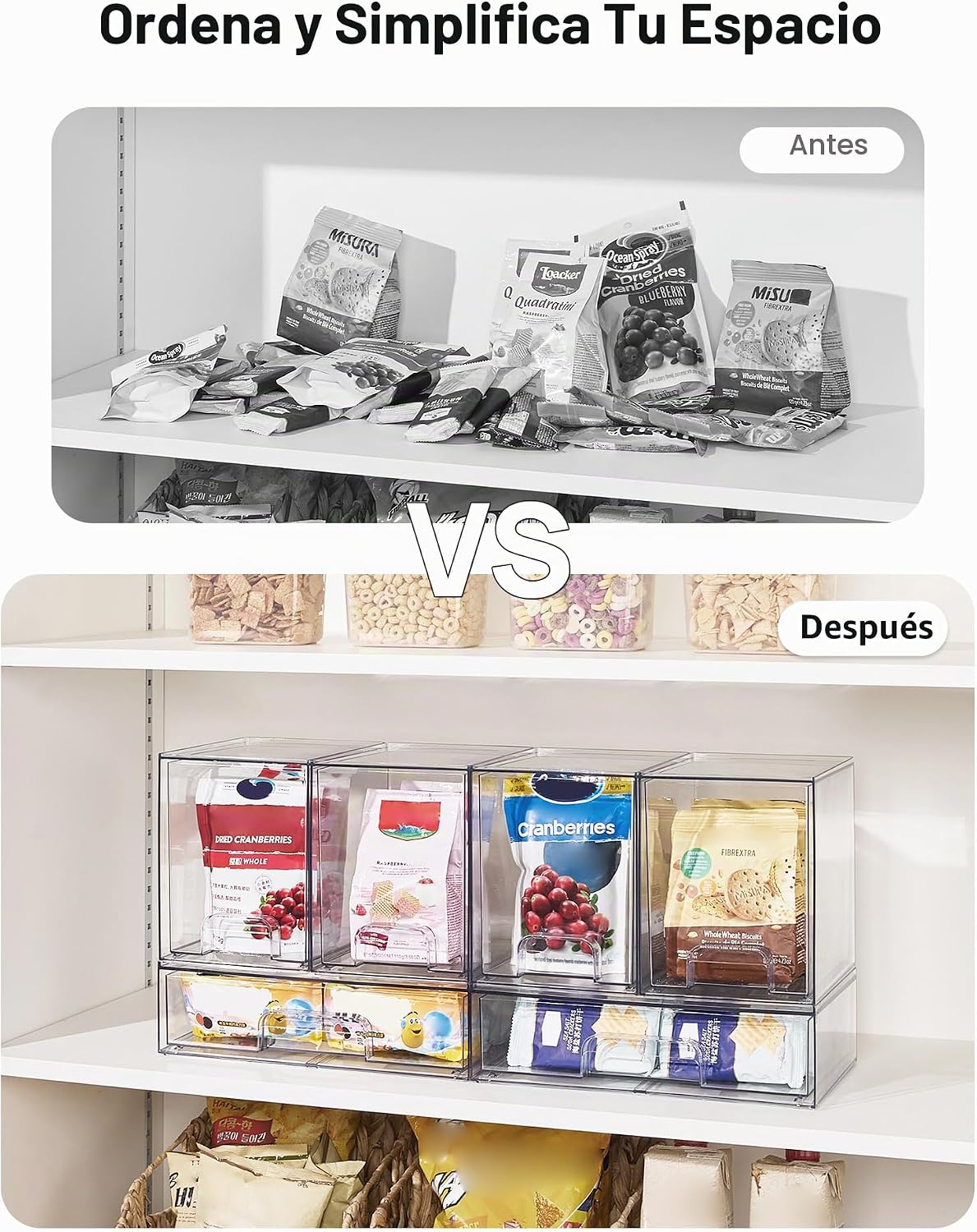 Vtopmart Juego de 3 cajones de almacenamiento apilables transparent...