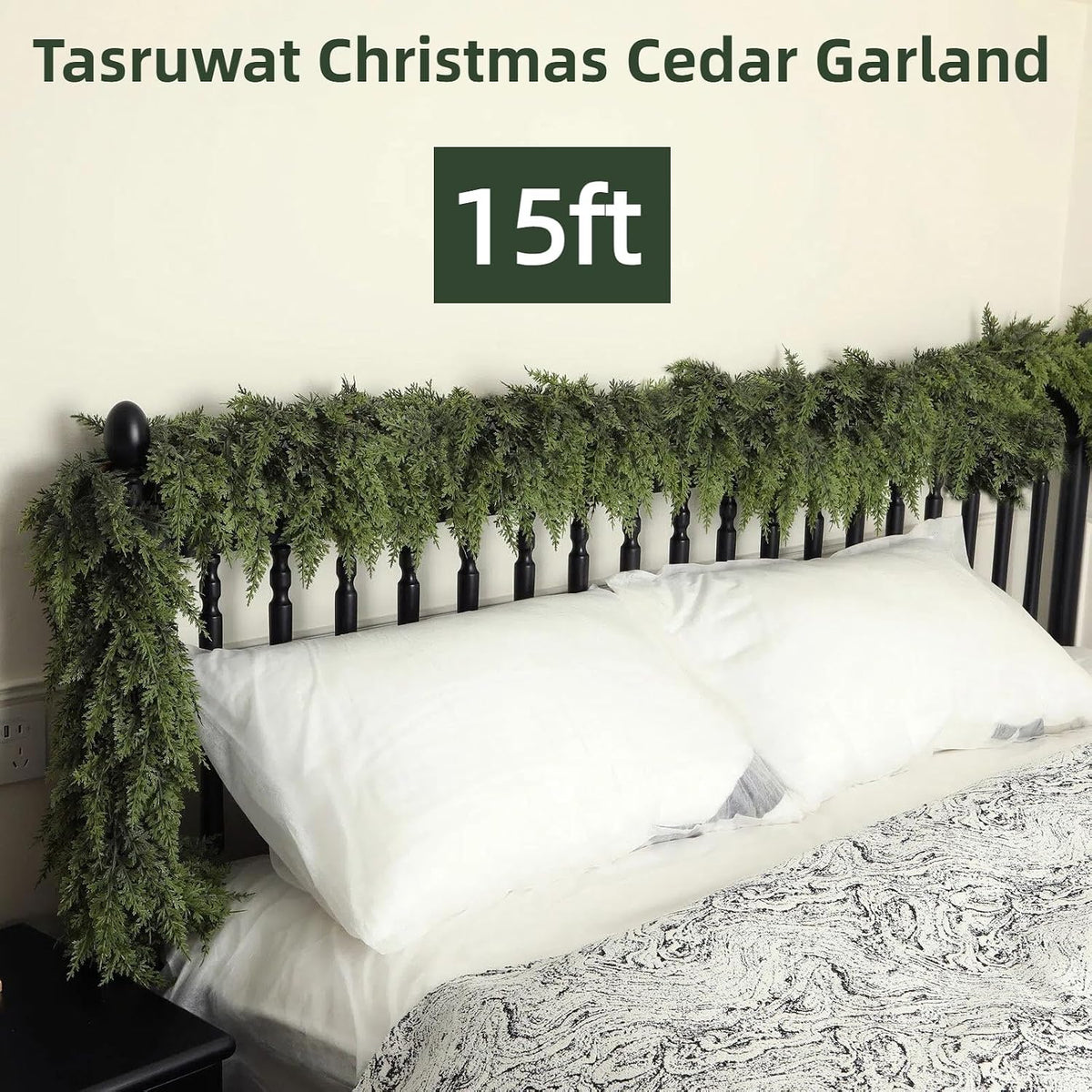 Tasruwat Guirnalda de cedro de Navidad extra completa de 15 pies, g...