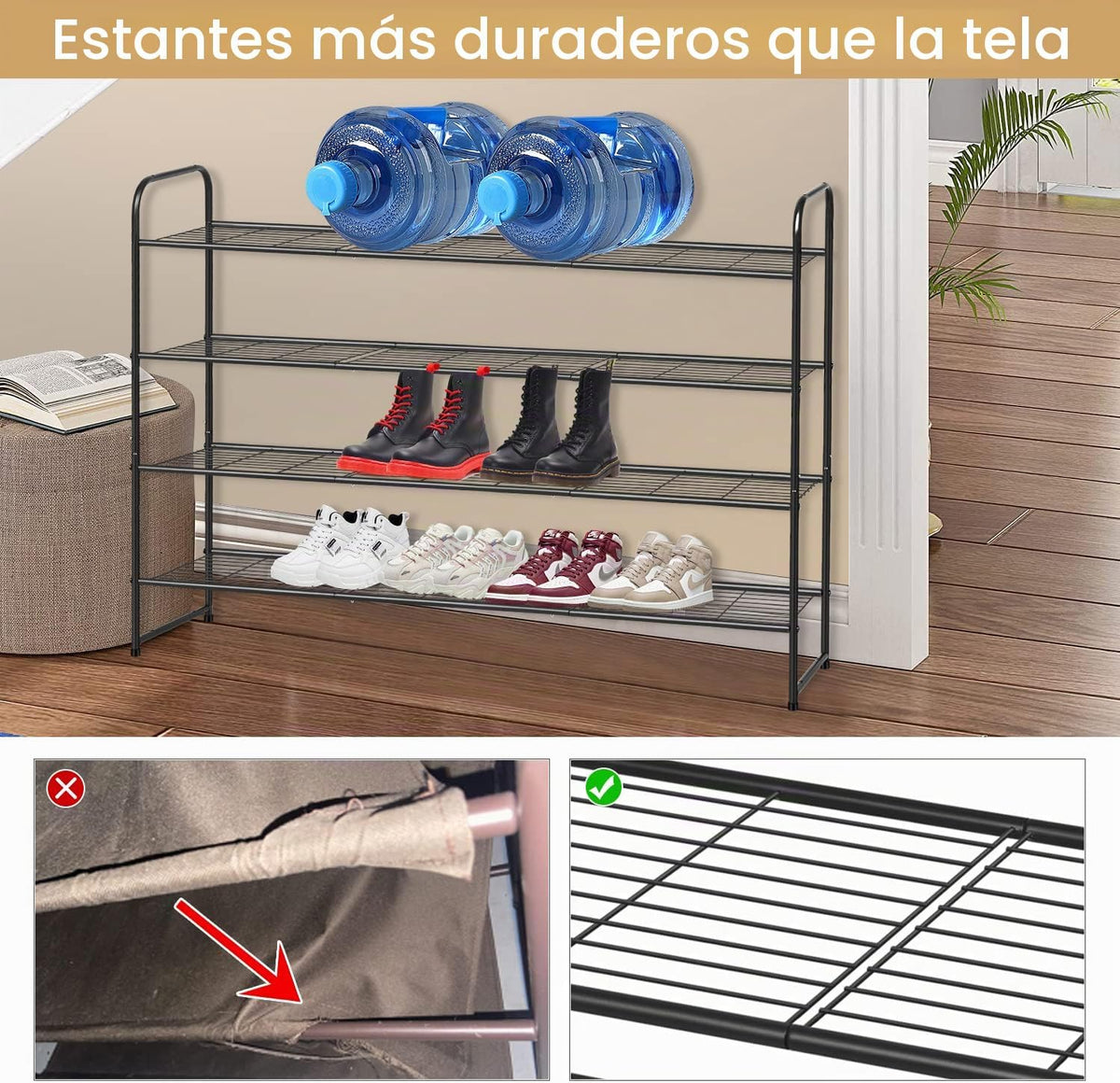 KEETDY Zapatero largo de 4 niveles para armario, organizador de zap...