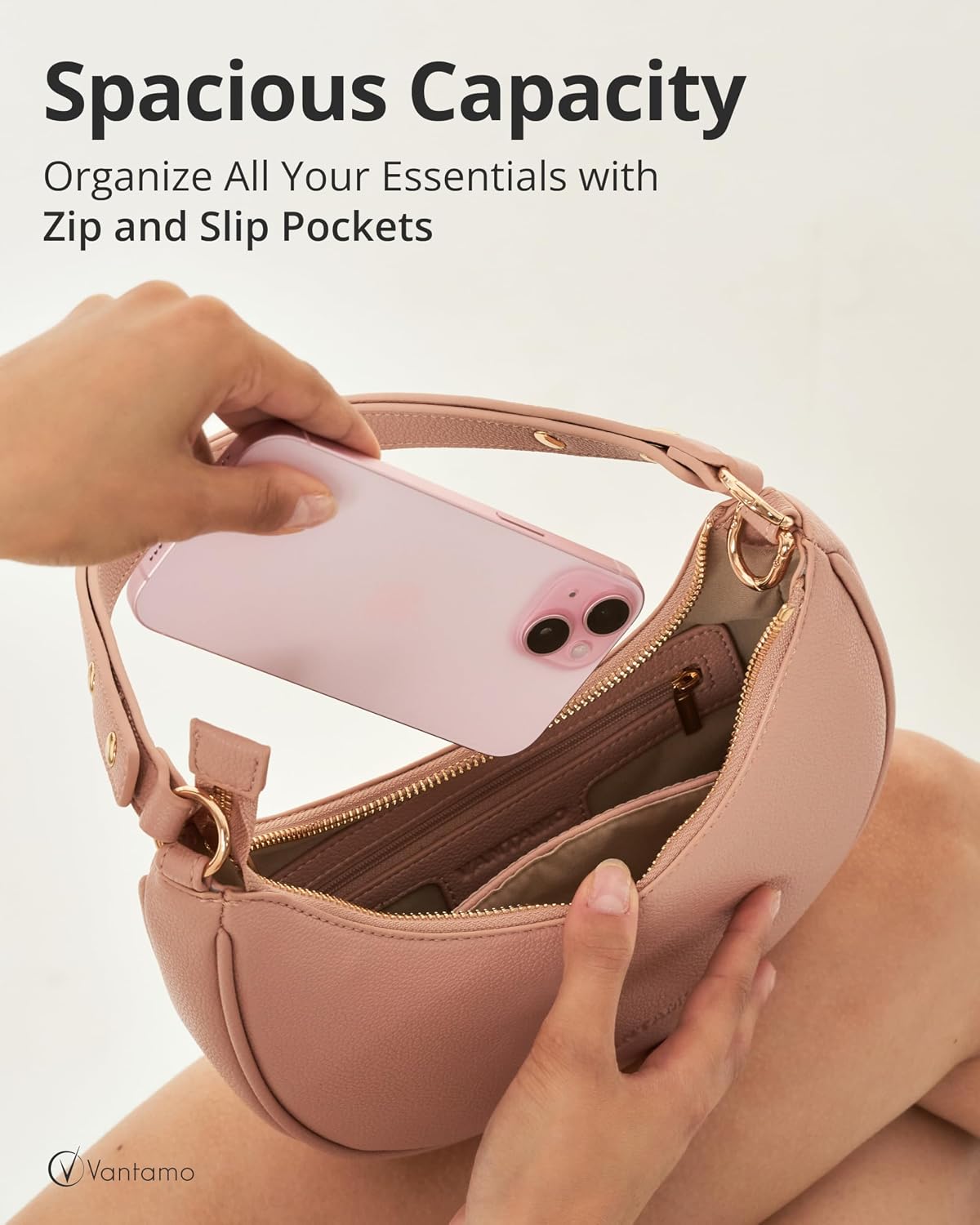 Bolsos Vantamo para mujer con forma de media luna con protección RF...