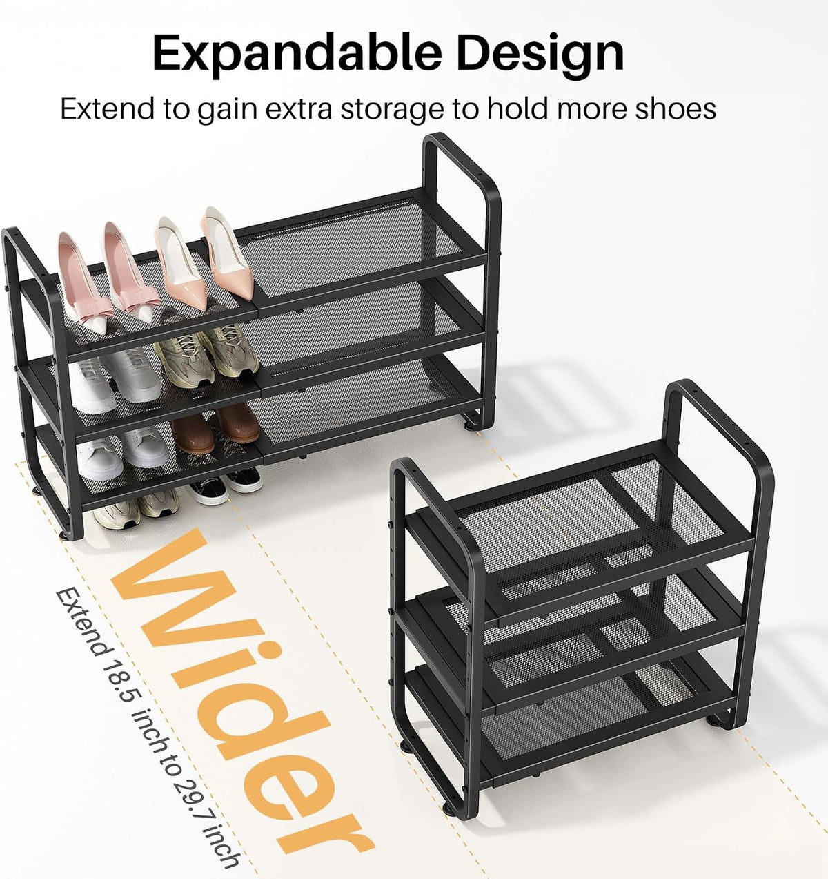 Zapatero de metal expandible para armario, entrada y garaje, 3 nive...