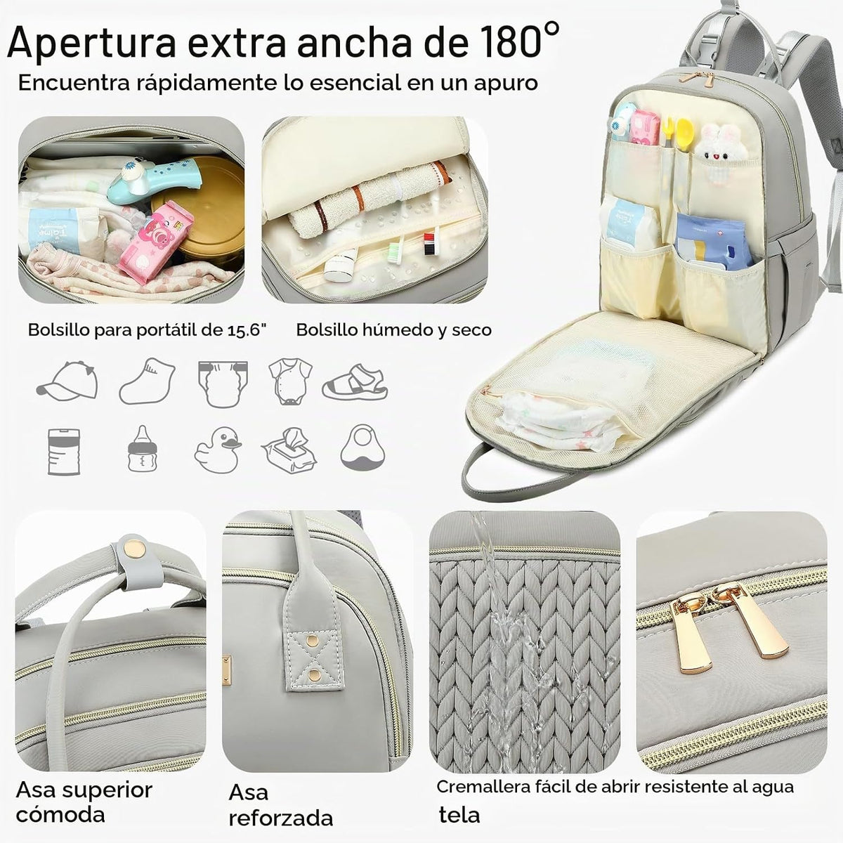 AIJIEKE Mochila para pañales, Mochila para pañales multifuncional g...