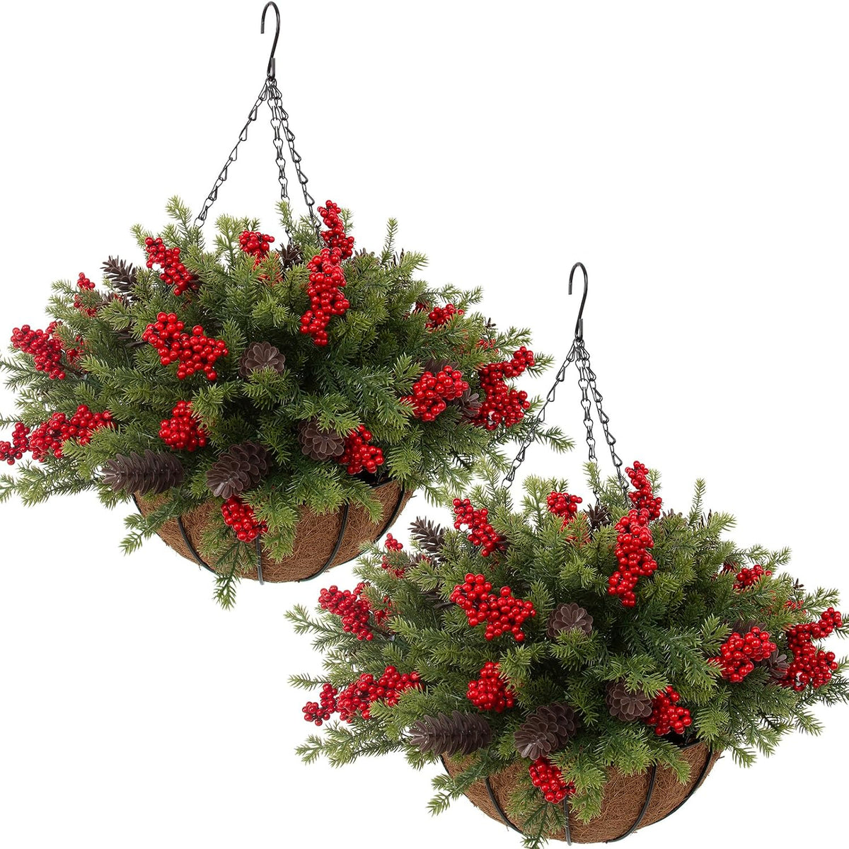 Daynight 2 cestas colgantes artificiales de Navidad con tallos de p...