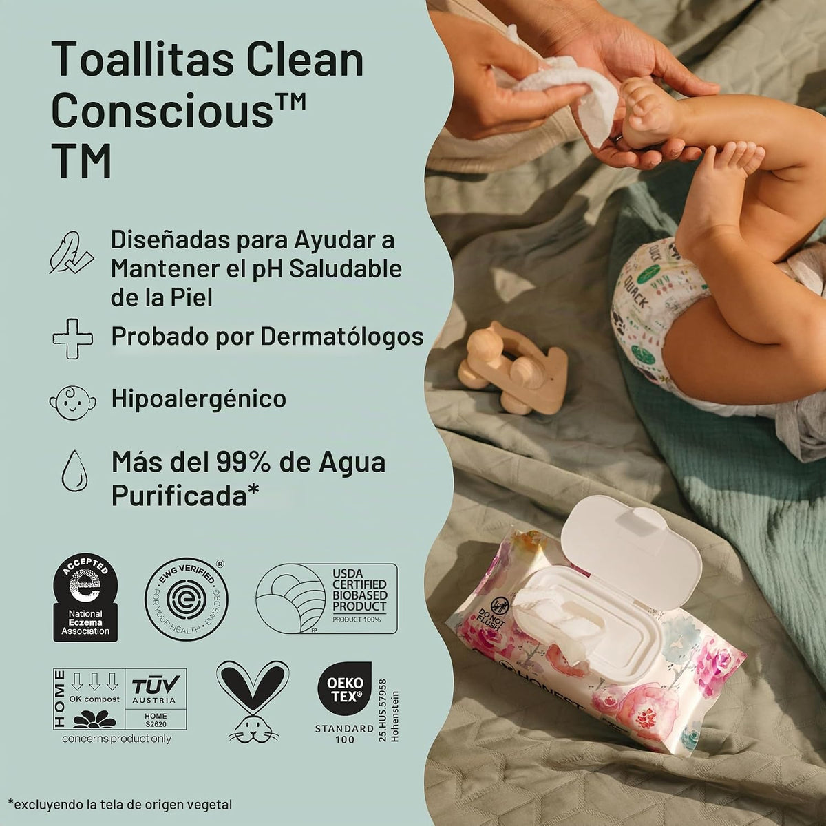 The Honest Company - Toallitas limpiadoras para bebé con 99% de agu...