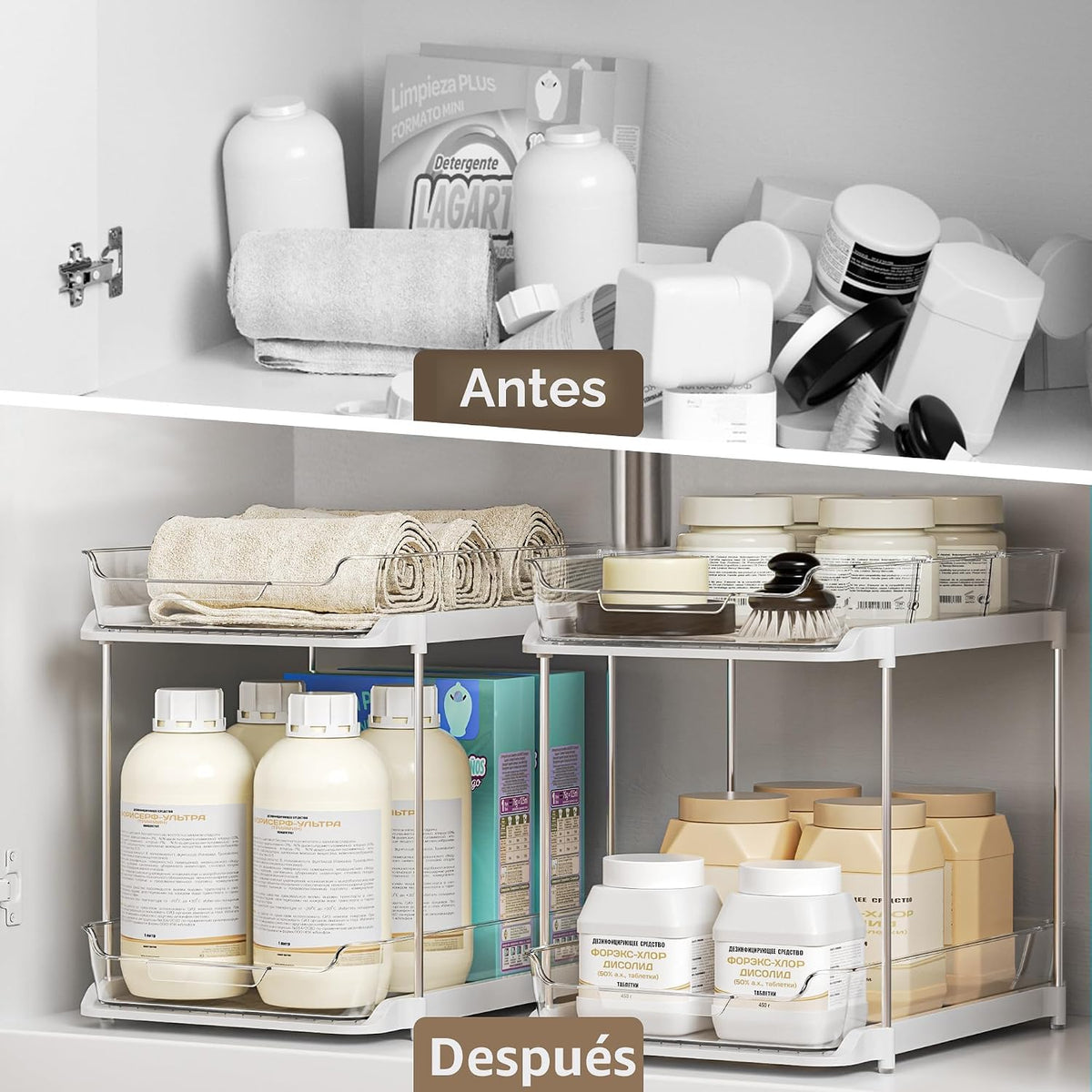 Delamu Organizadores y almacenamiento multiusos de 2 niveles para d...