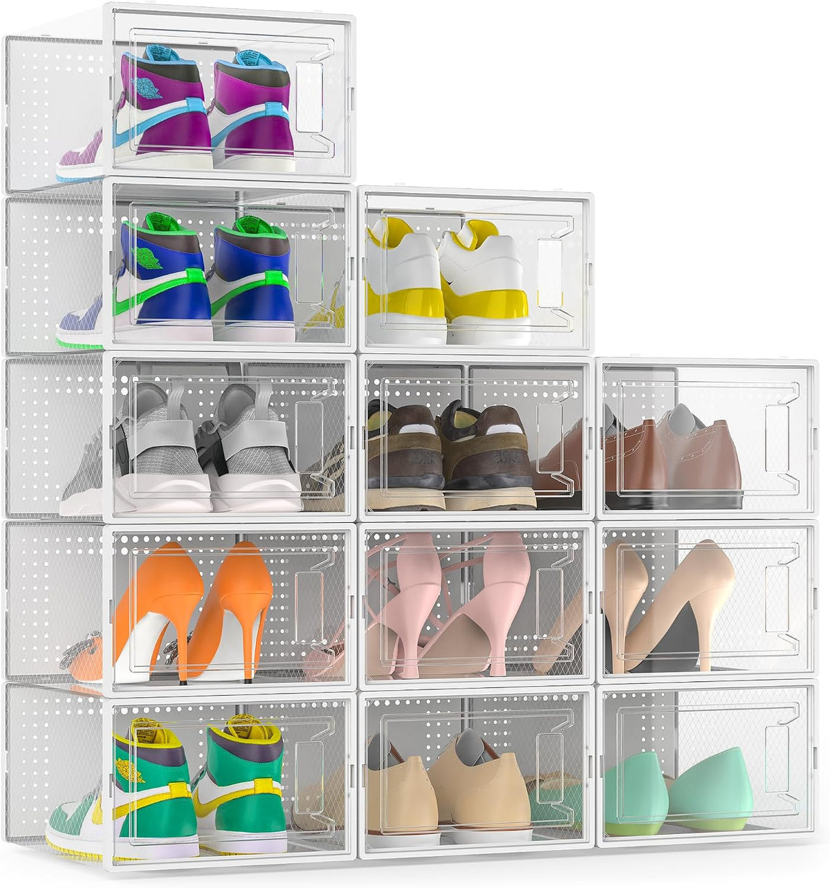 Paquete de 12 cajas de almacenamiento de zapatos apilables de plást...