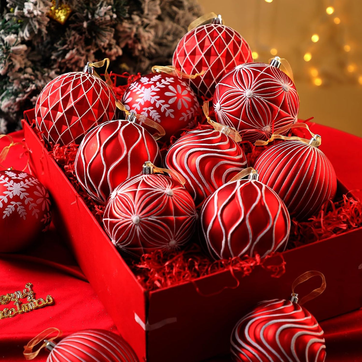 Lanpn 12 bolas de Navidad grandes de 4 pulgadas, decoraciones colga...