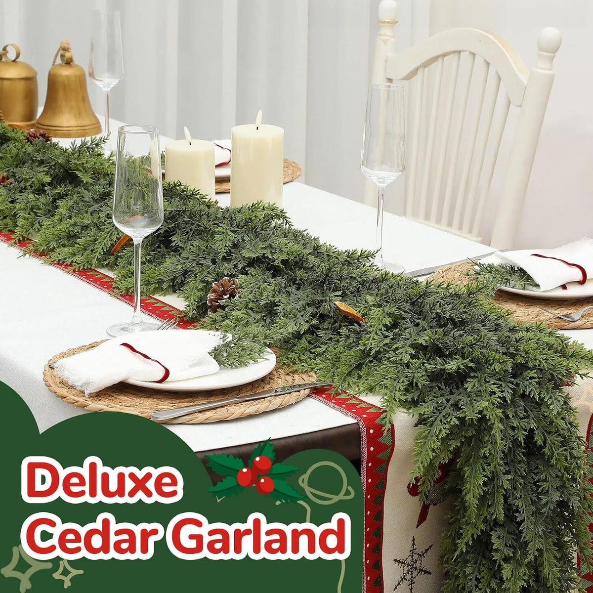 Tasruwat Guirnalda de cedro de Navidad extra completa de 12 pies, r...