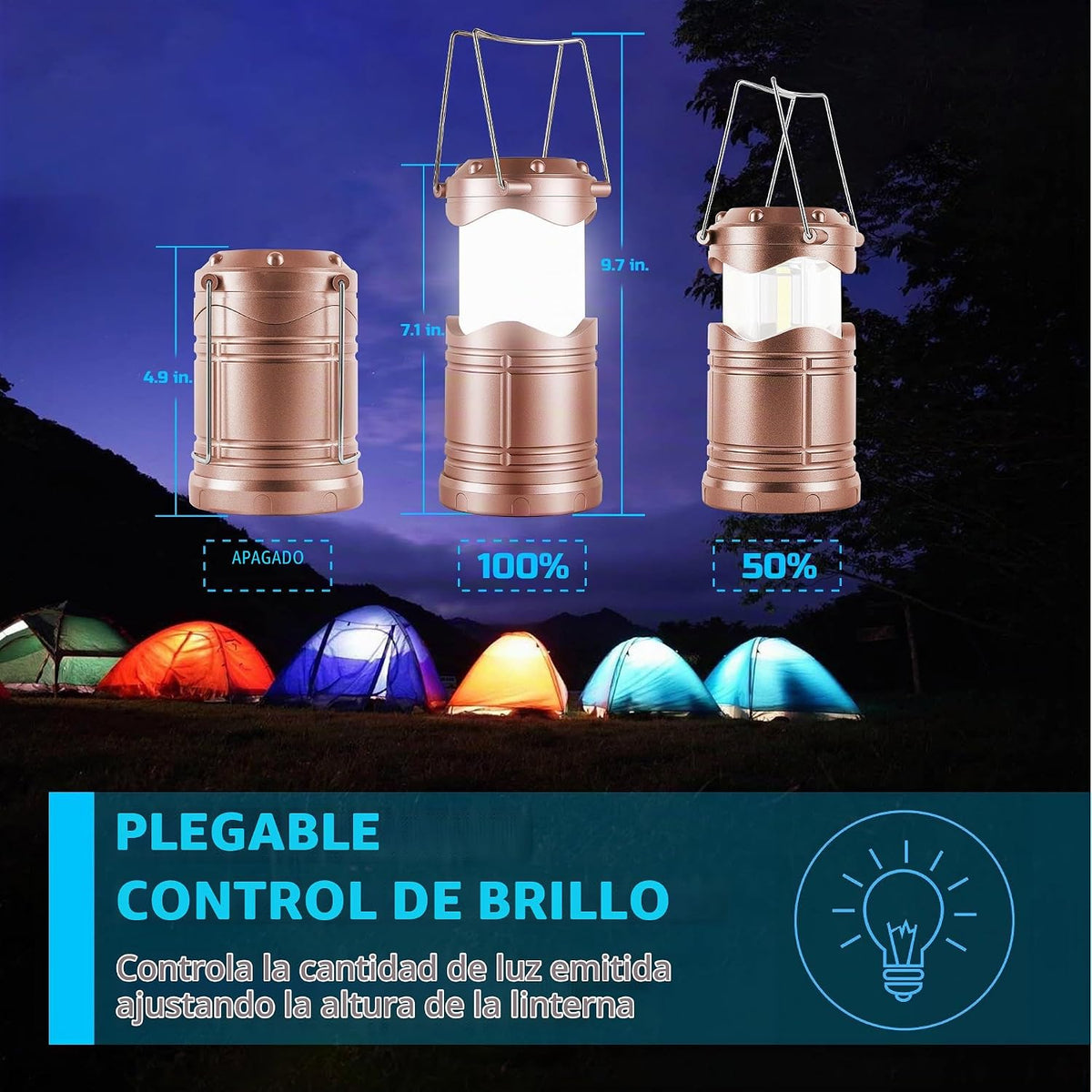 Lichamp Linterna LED para campamento, paquete de 4 linternas alimen...