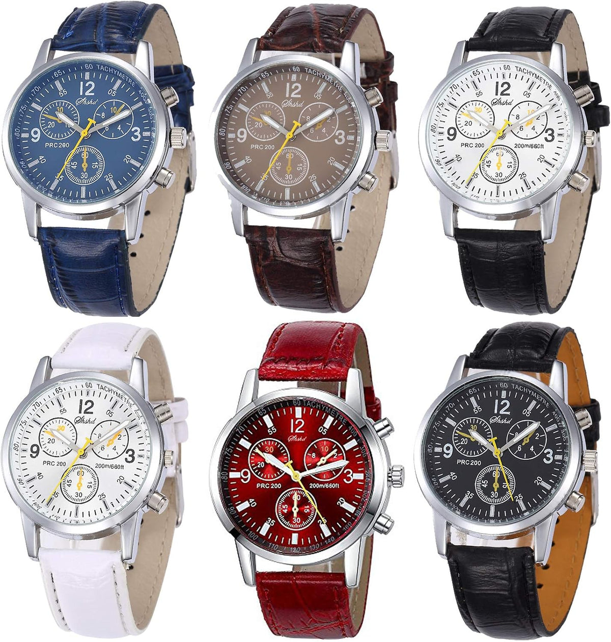 yunanwa Paquete de 6 relojes de cuarzo de cuero para hombre, Ginebr...