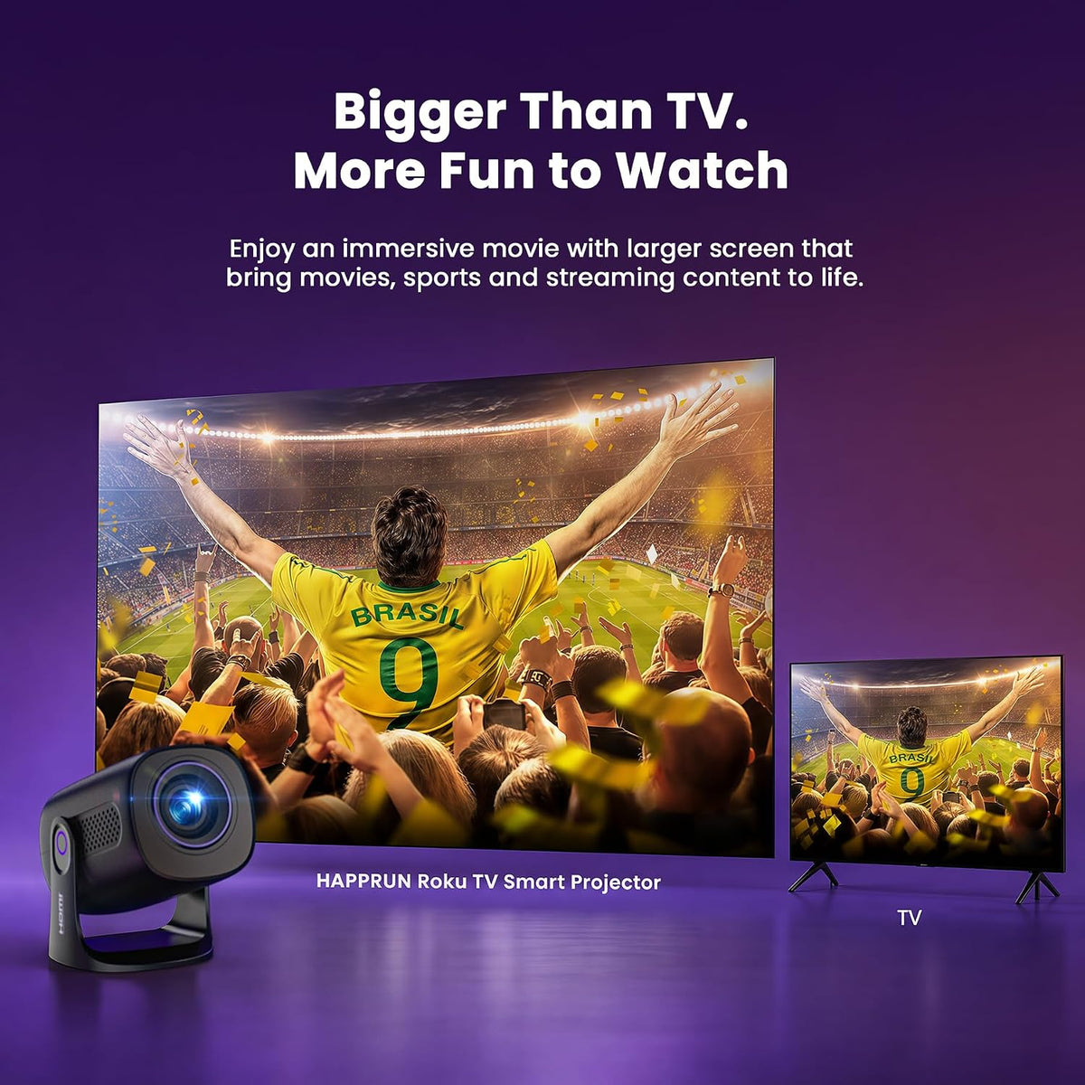 HAPPRUN Mini proyector inteligente Roku TV con WiFi y Bluetooth par...