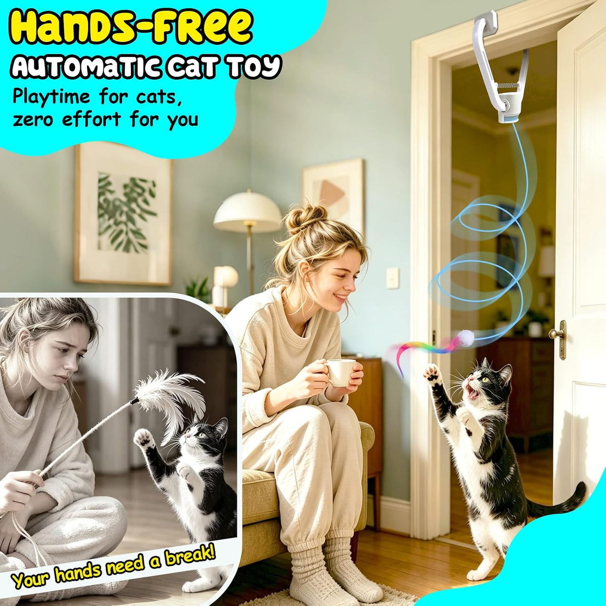 HAPPYCODE Juguete interactivo para gatos, pájaro aleteo y pluma gir...