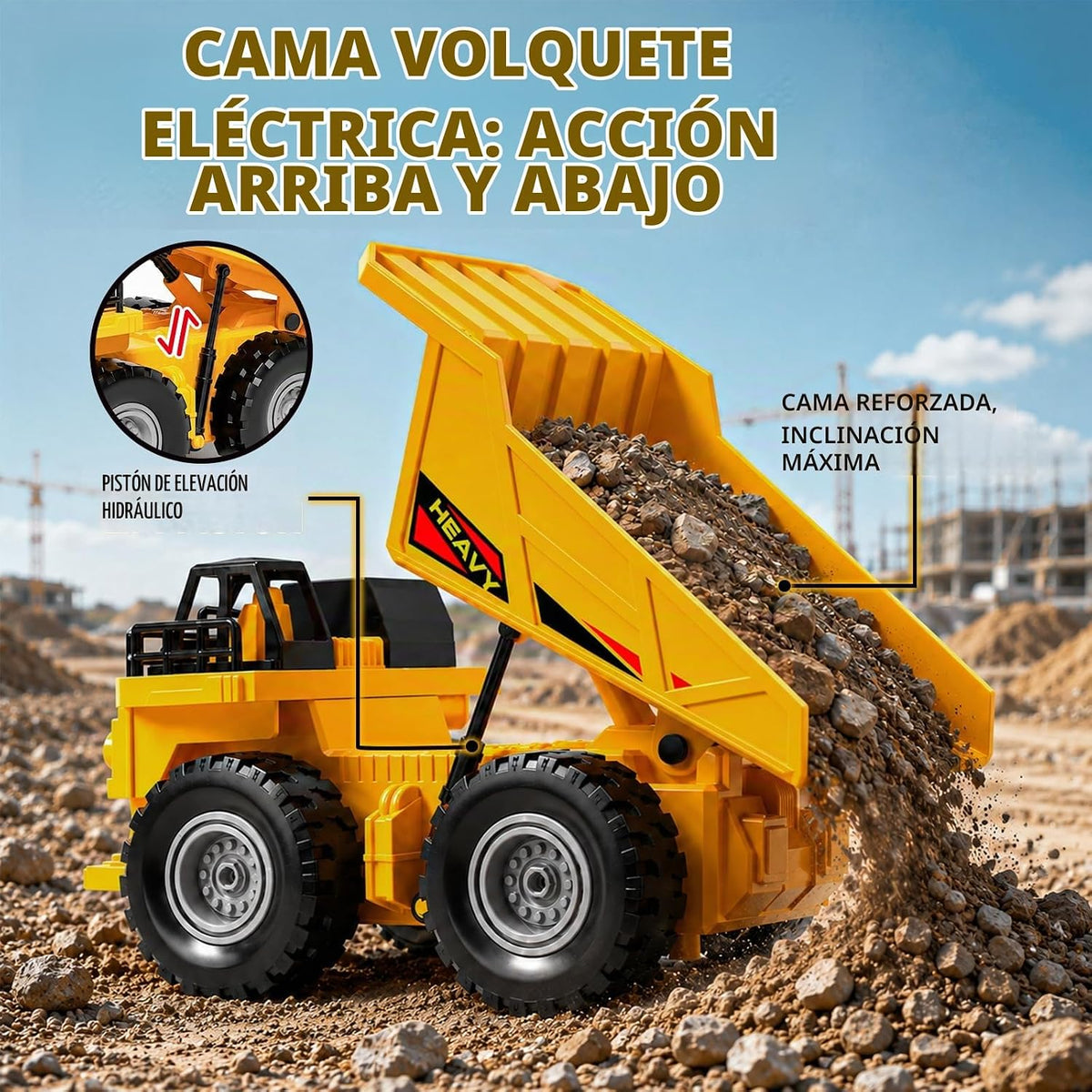 TOPMVP Juego de excavadora y camión volquete RC 2 en 1 con luces y...