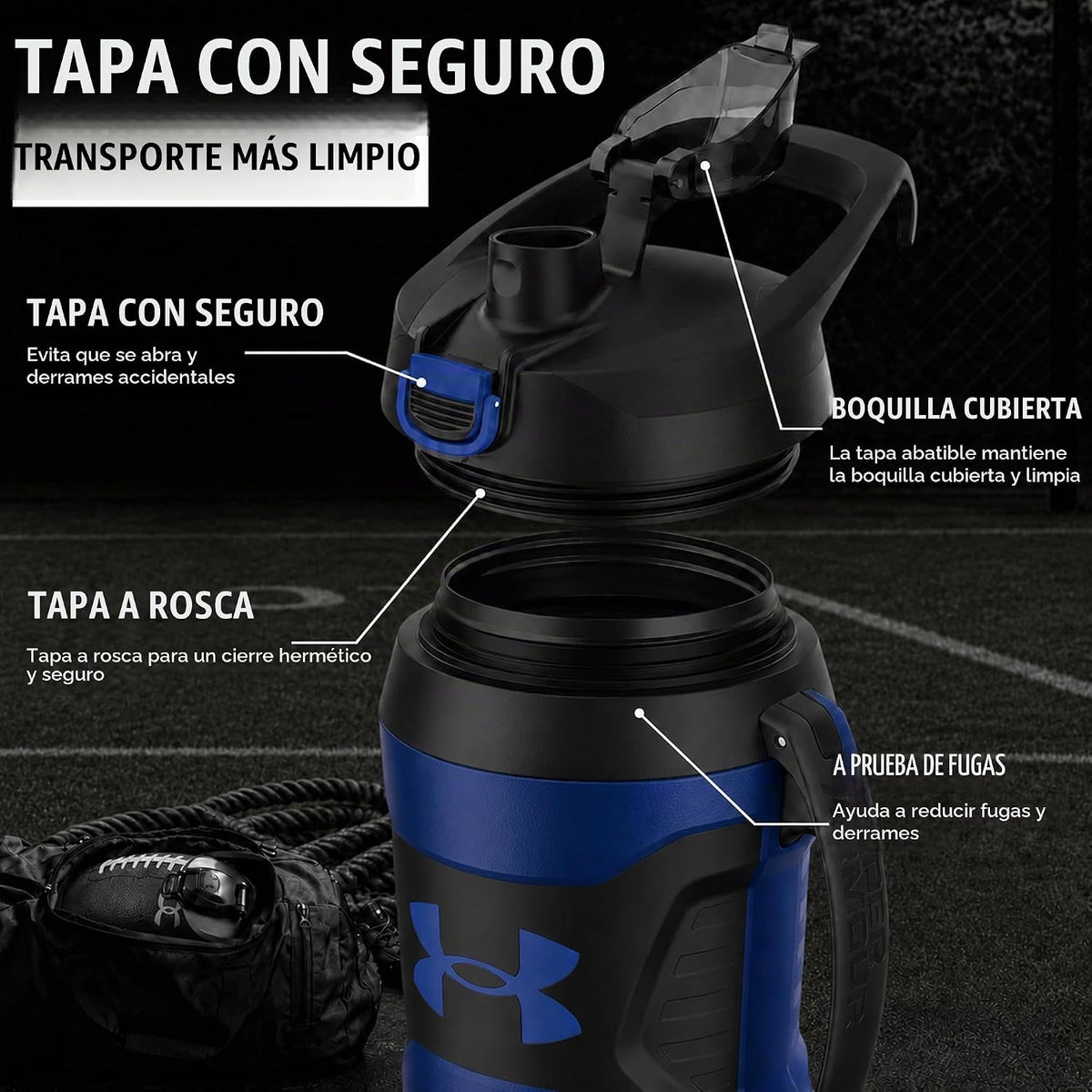 Under Armour Botella de agua aislada con asa y gancho para cerca, j...