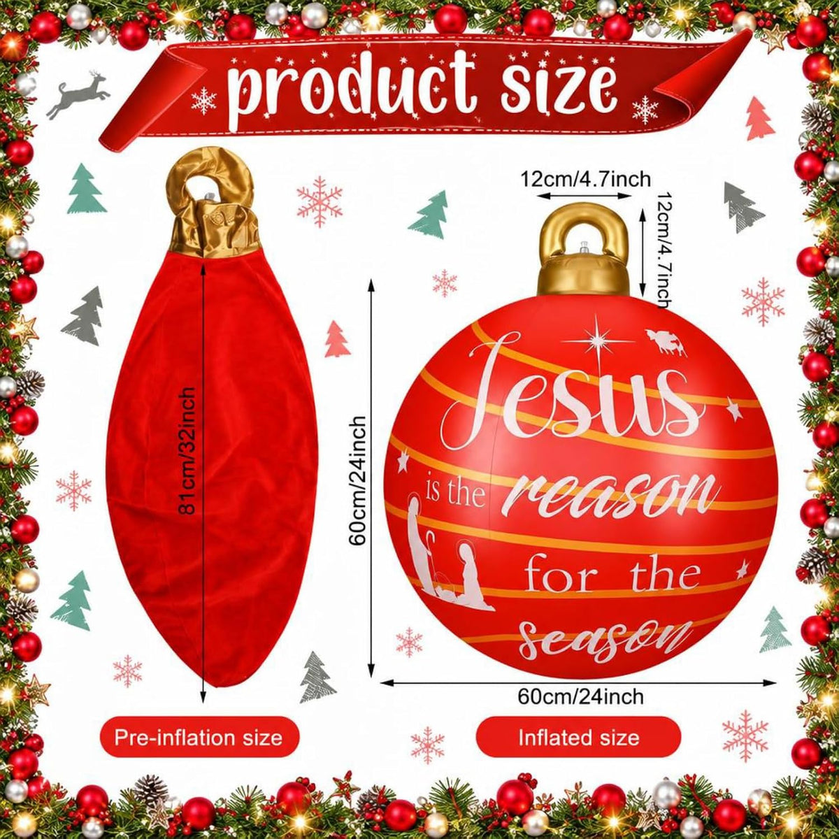 Jetec - Juego de 2 bolas inflables gigantes de Navidad de 32 pulgad...