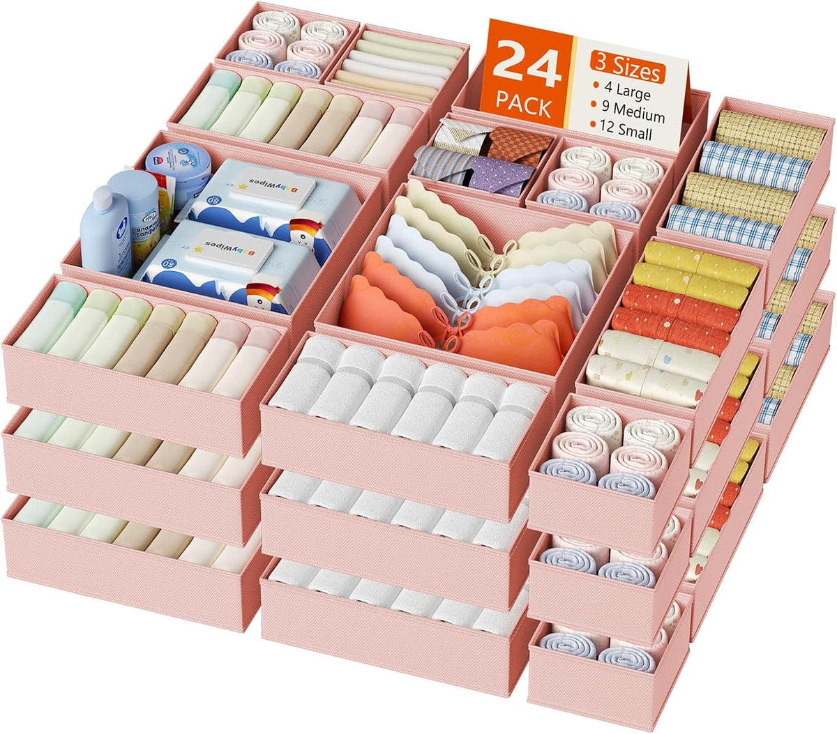 DIMJ Organizador de cajones para ropa, paquete de 24 organizadores...