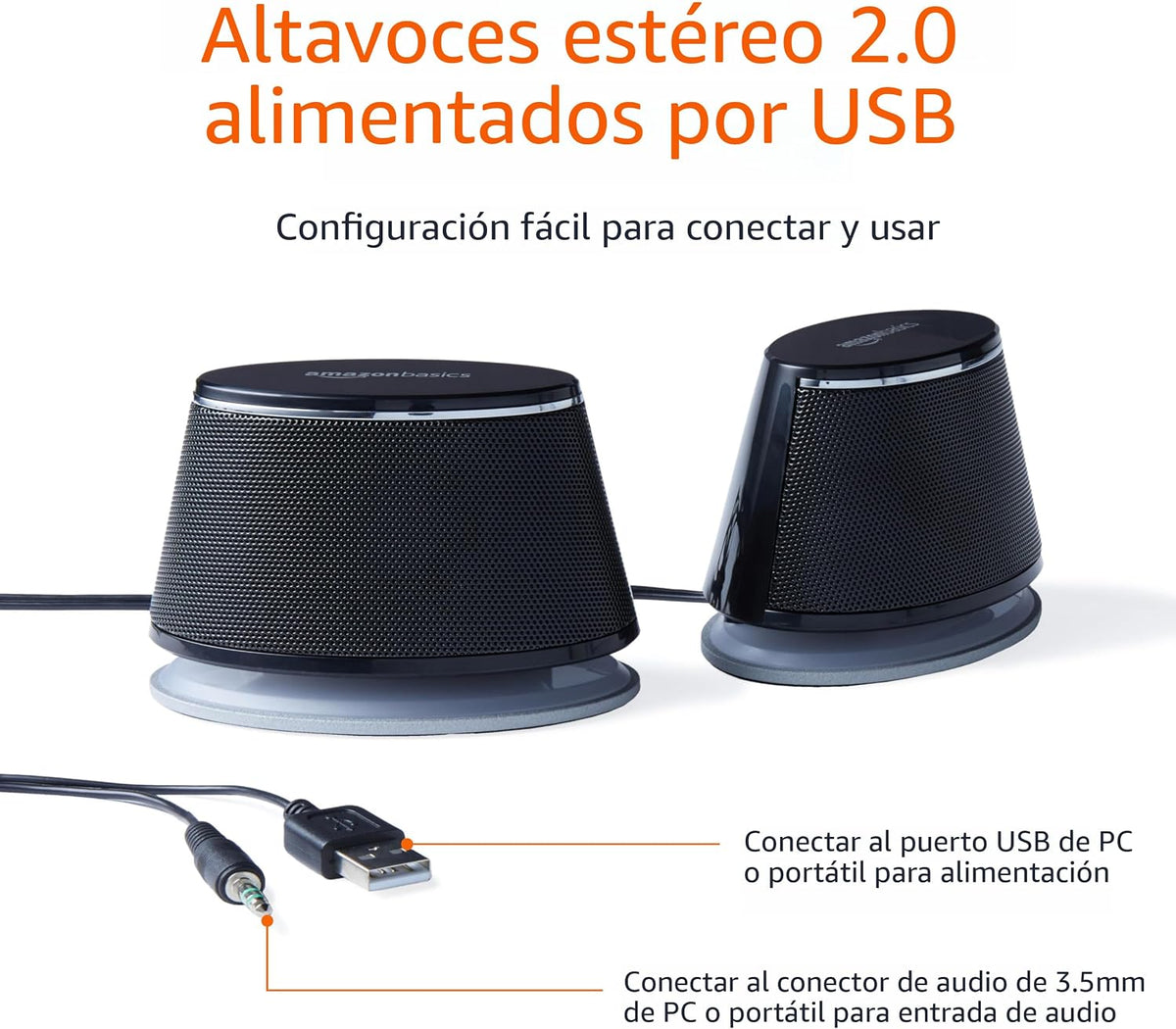 Amazon Basics Altavoces estéreo 2.0 para PC o portátil con control...