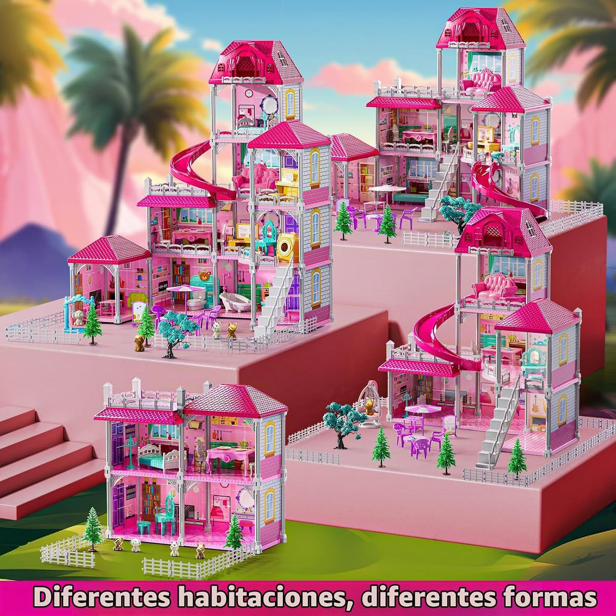 JUKUDAHU Villa Playset para niñas de 3 a 7 años, casa de 4 plantas,...