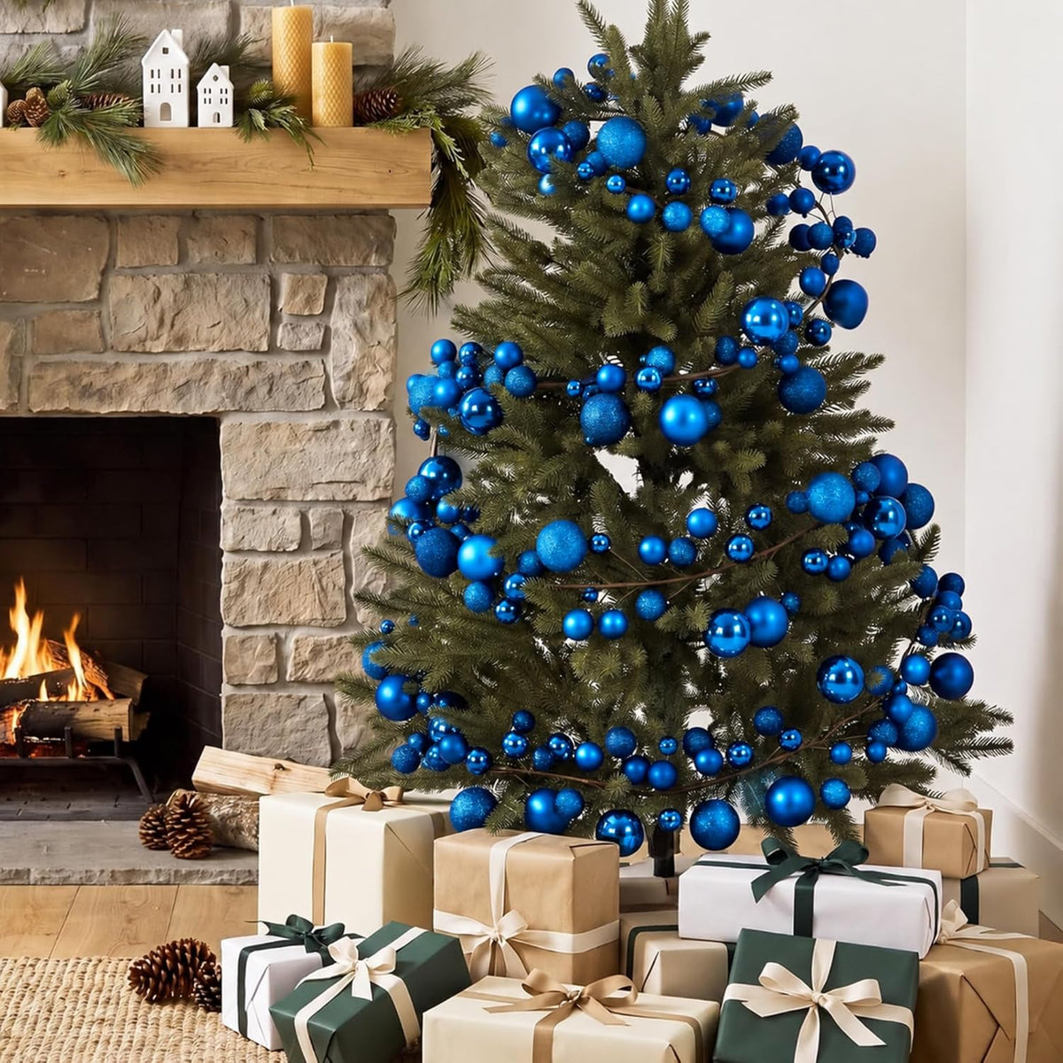 Yuxung 2 guirnaldas decorativas de bolas de Navidad de 6 pies, azul...