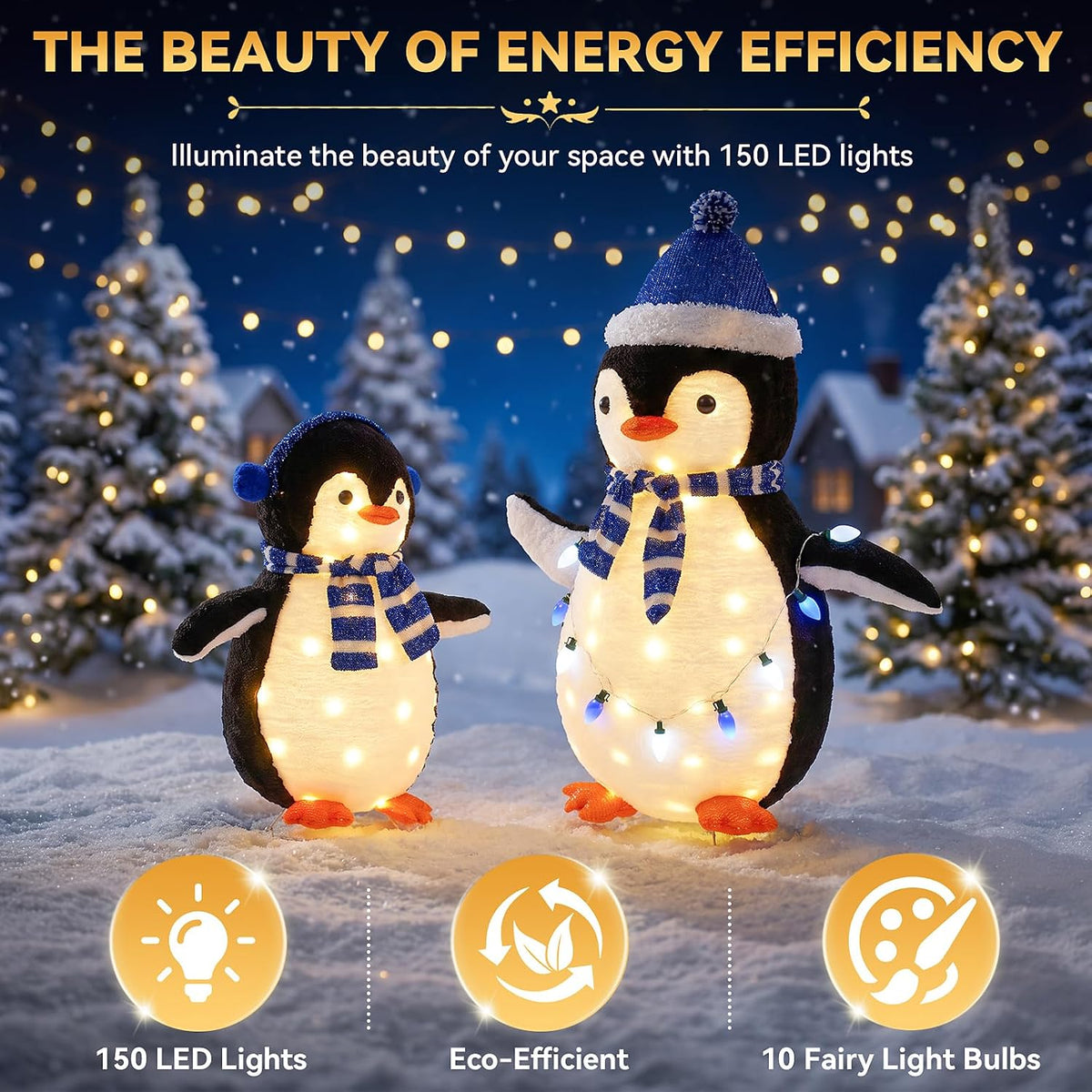 NEWBULIG 2 piezas de pingüino iluminado para exteriores, decoracion...