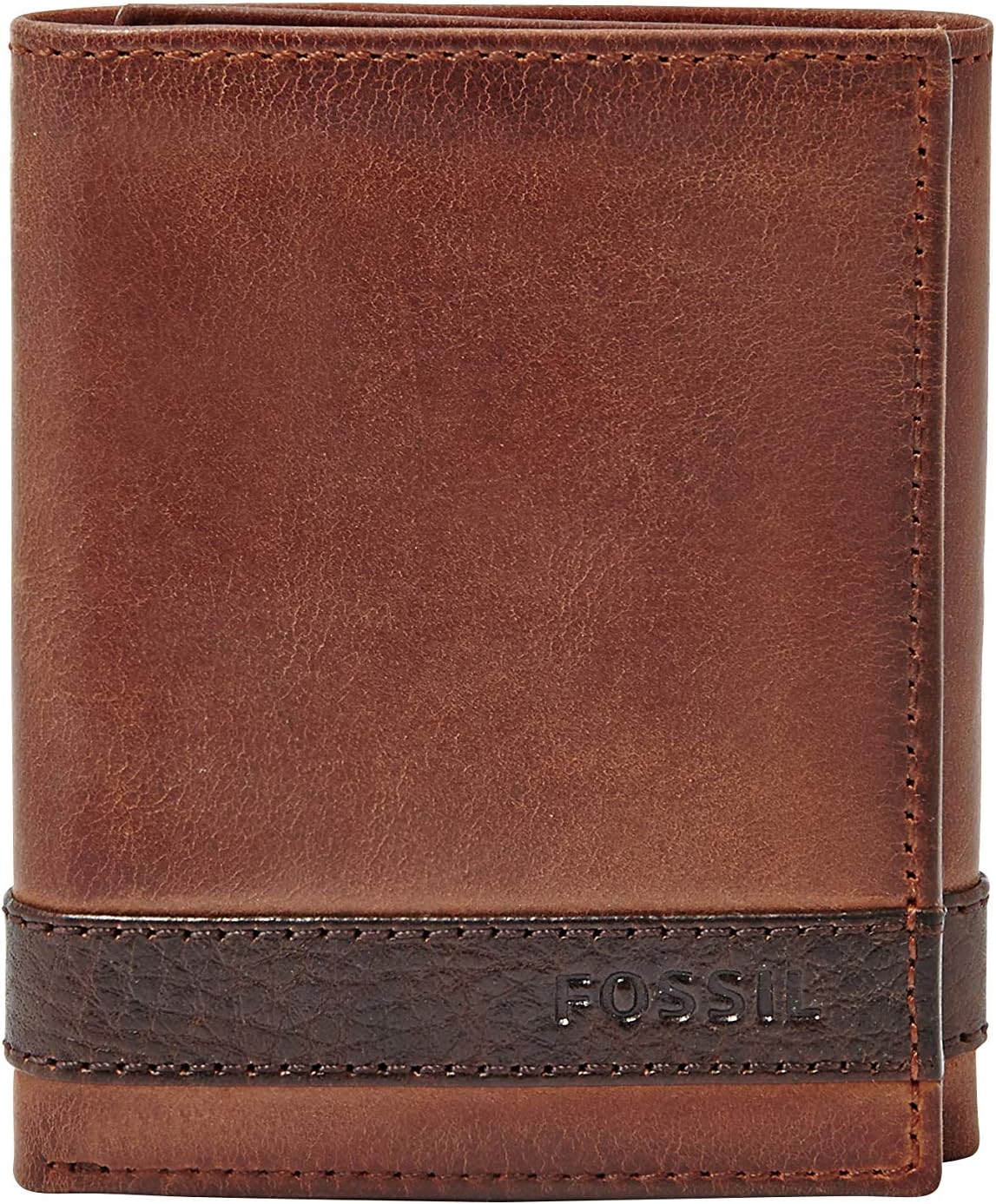 Cartera de piel trifold para hombre de Fossil, marrón, (Quinn Brown...