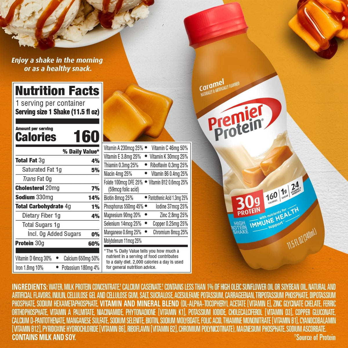 Premier Protein Batido de proteína de 1.06 oz, caramelo, 11.5 onzas...