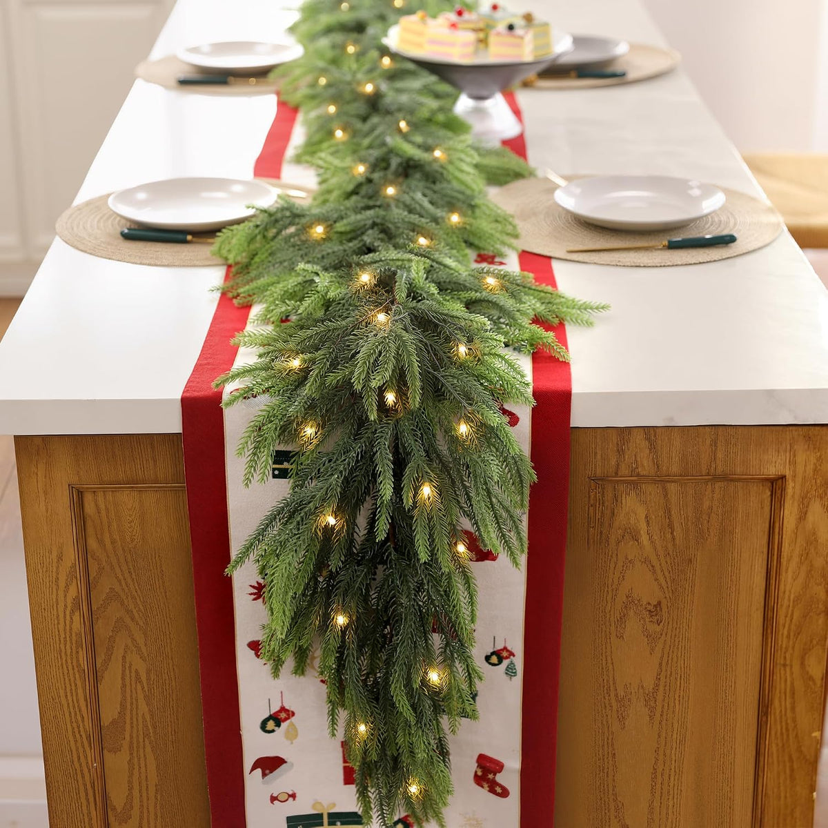 2 guirnaldas de Navidad de 6 pies con luces, guirnalda de pino Norf...