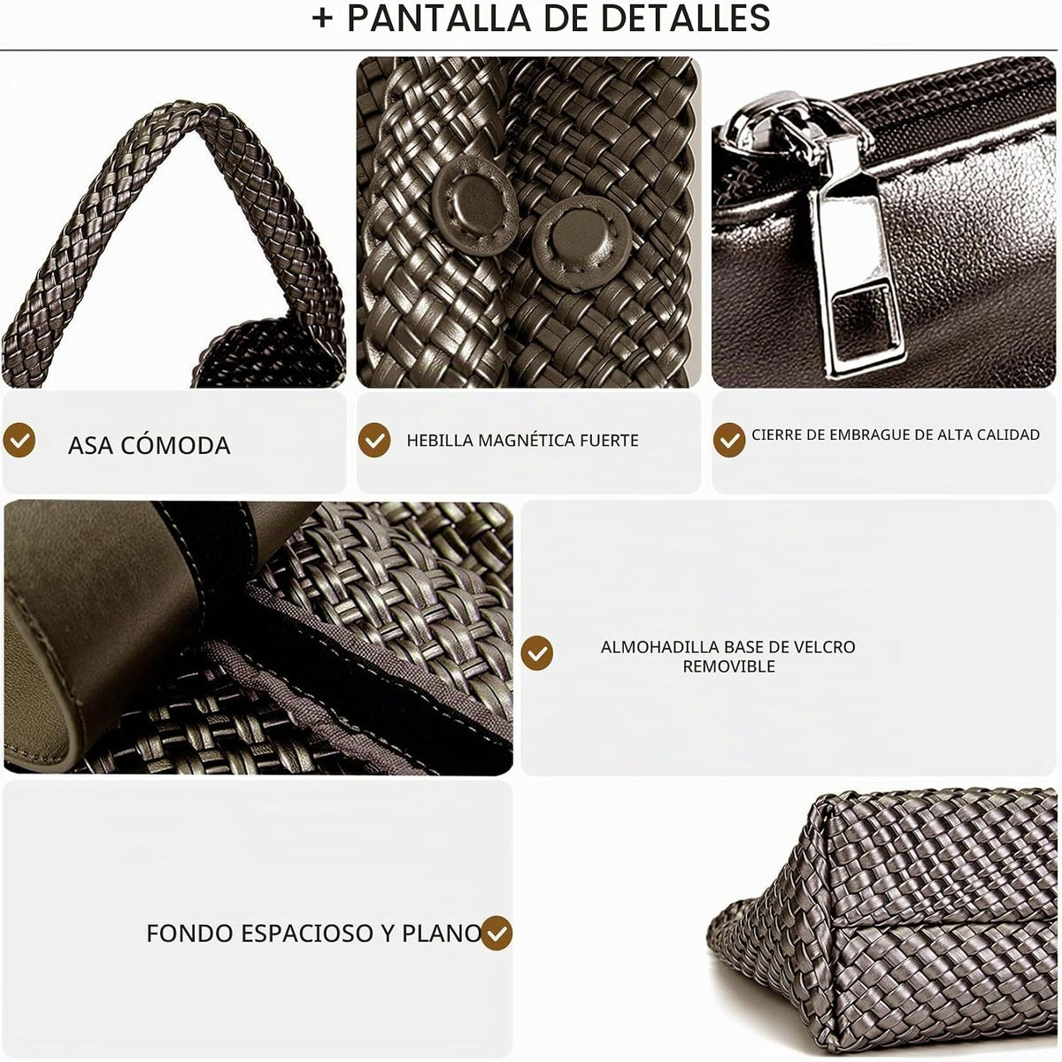Bolso de mano de mujer con asa superior de cuero vegano tejido a ma...