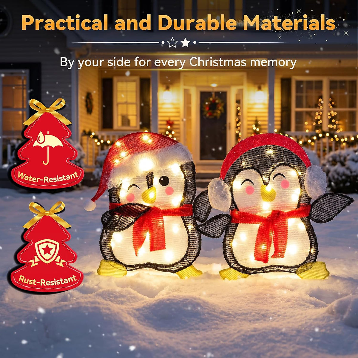 NEWBULIG Pingüino iluminado de 2 piezas para decoración navideña pa...
