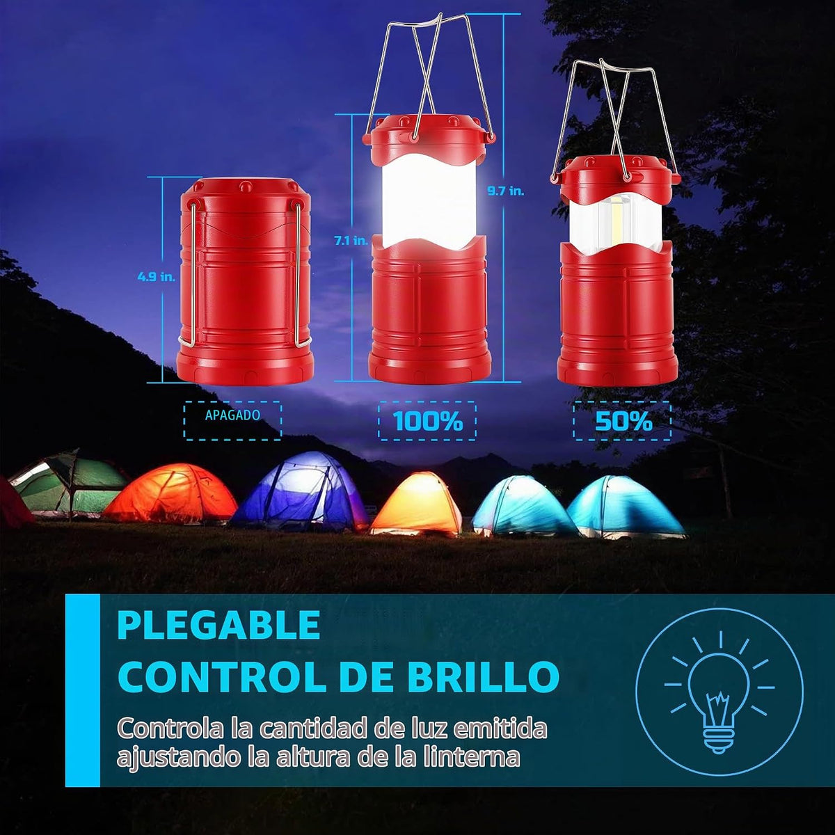 Lichamp Linterna LED de camping, paquete de 4 linternas alimentadas...
