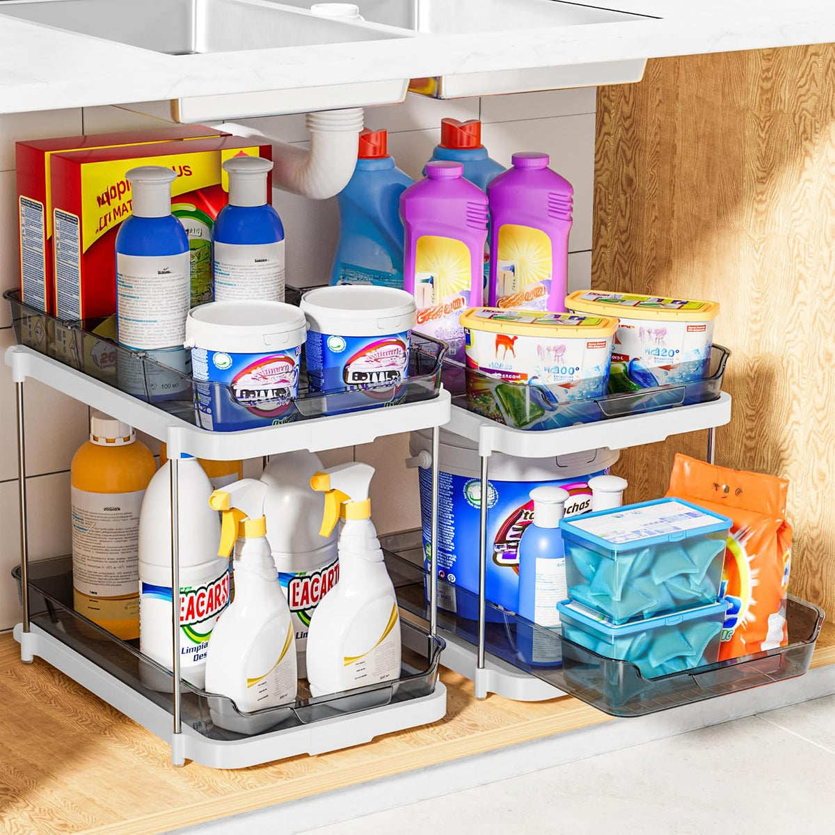 Delamu Organizadores y almacenamiento multiusos de 2 niveles para d...