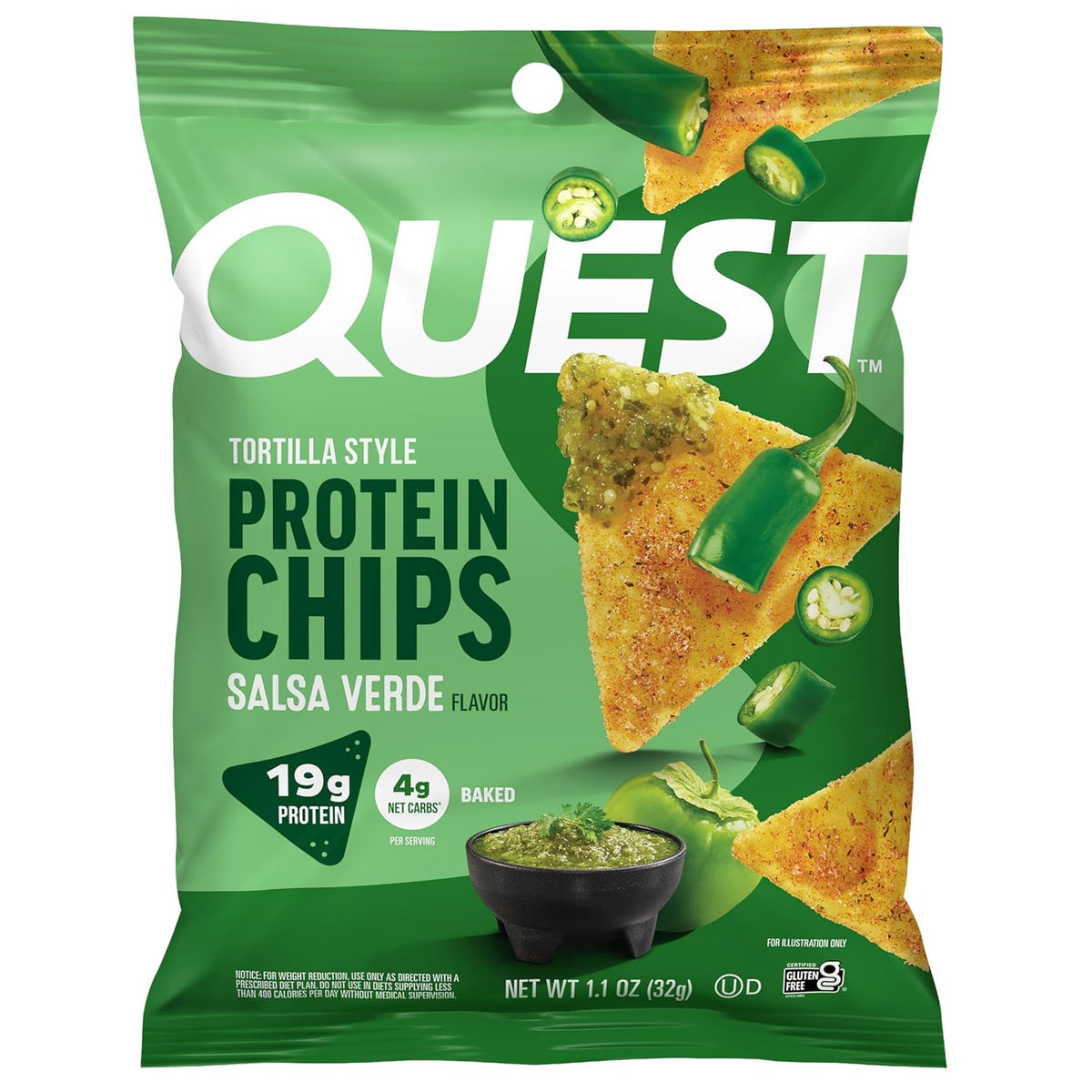 Quest Nutrition - Chips de proteína estilo tortilla, salsa verde, 0...