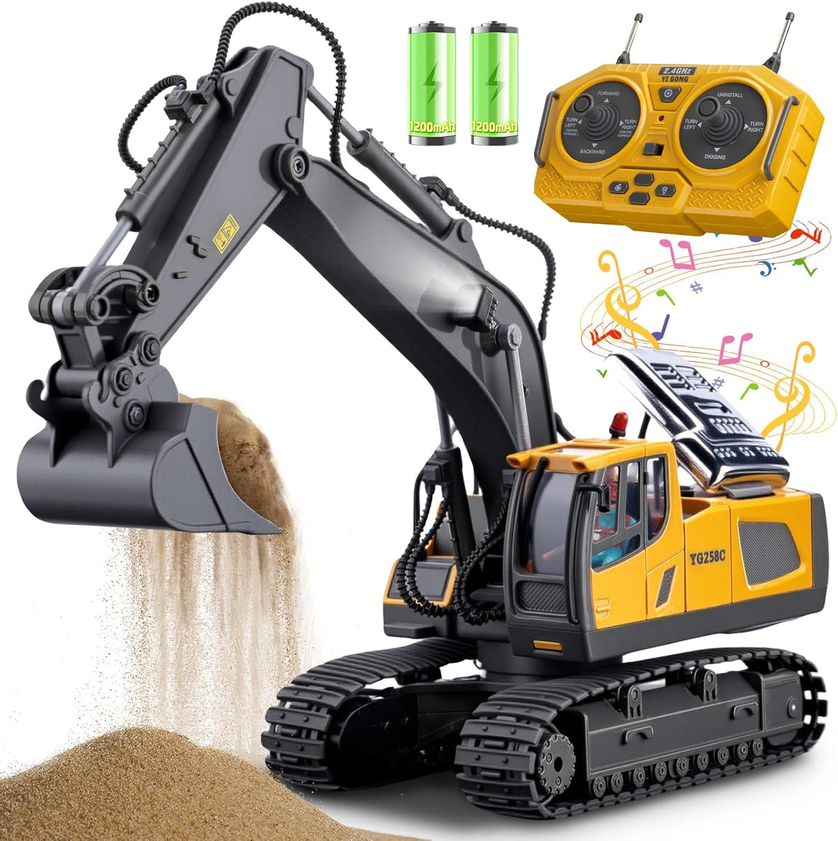 Juguetes de excavadora de control remoto, camión de construcción RC...