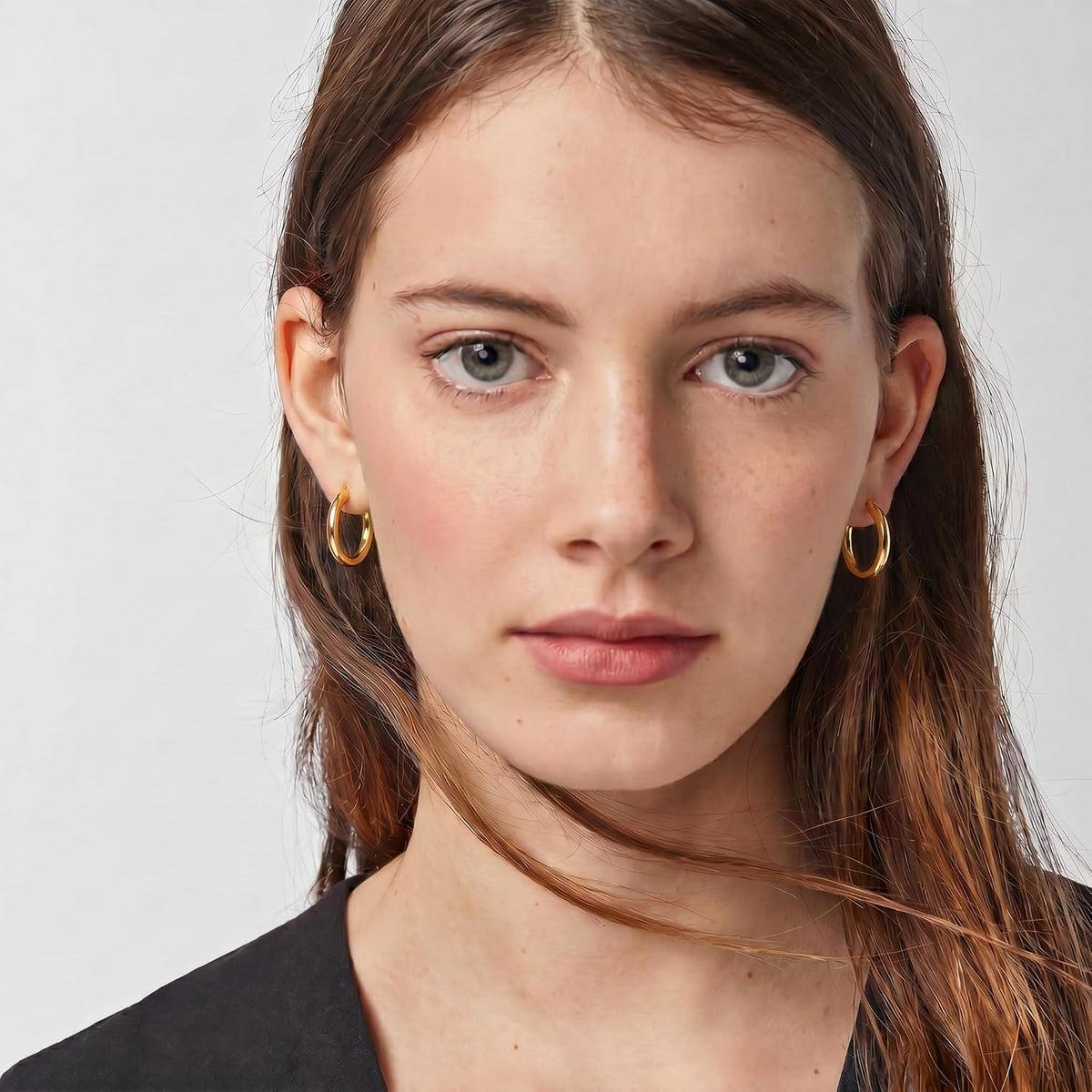 Aretes de oro de 14 quilates para mujer, diseño plano, aretes de ar...