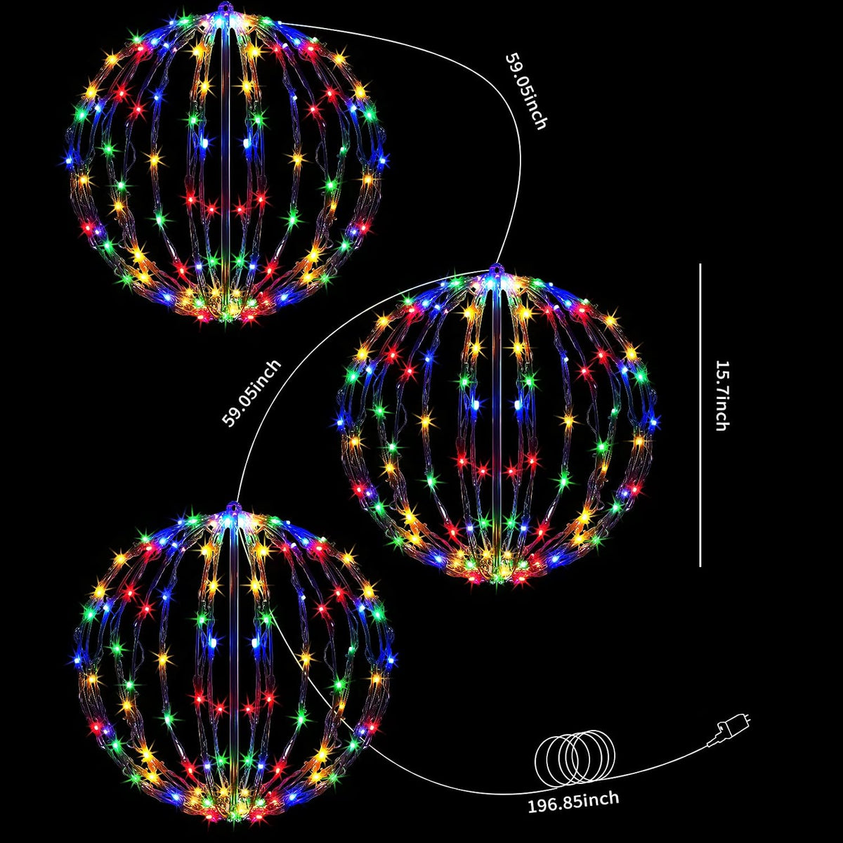 Paquete de 3 bolas de luz de Navidad, decoración de esfera plegable...