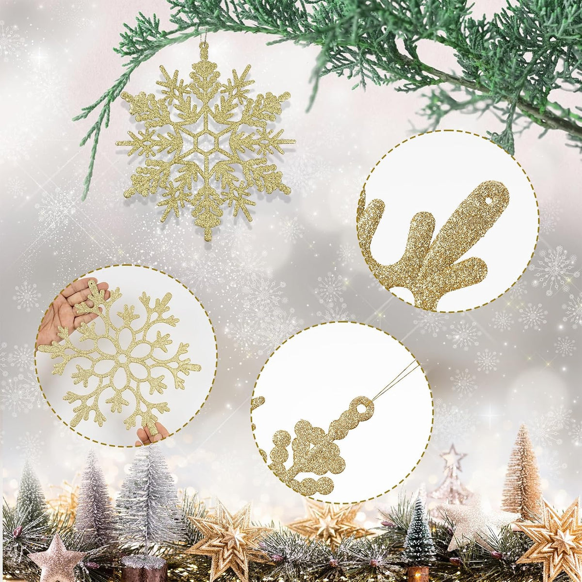 12 adornos grandes de copos de nieve de Navidad, adornos de copos d...
