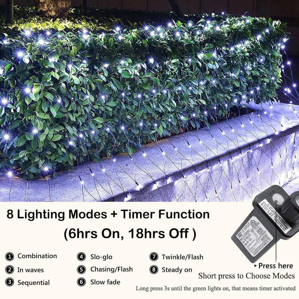 Joomer Luces de red de Navidad de 12 pies x 5 pies, luces de malla...